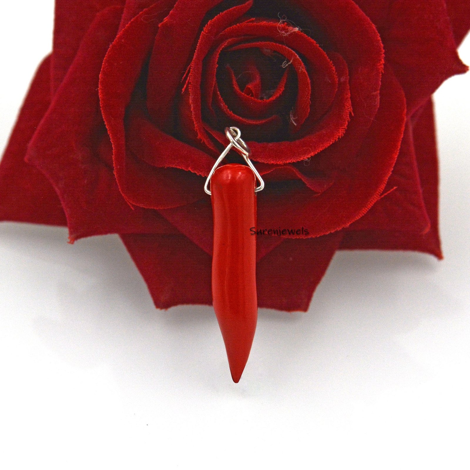 14k Gold Coral Horn Pendant: Italian Gemstone Jewelry - Suren Jewels | SKU: SJP1763- 14k Gold Coral Horn Pendant: Italian Gemstone Jewelry - Suren Jewels | SKU: SJP1763-