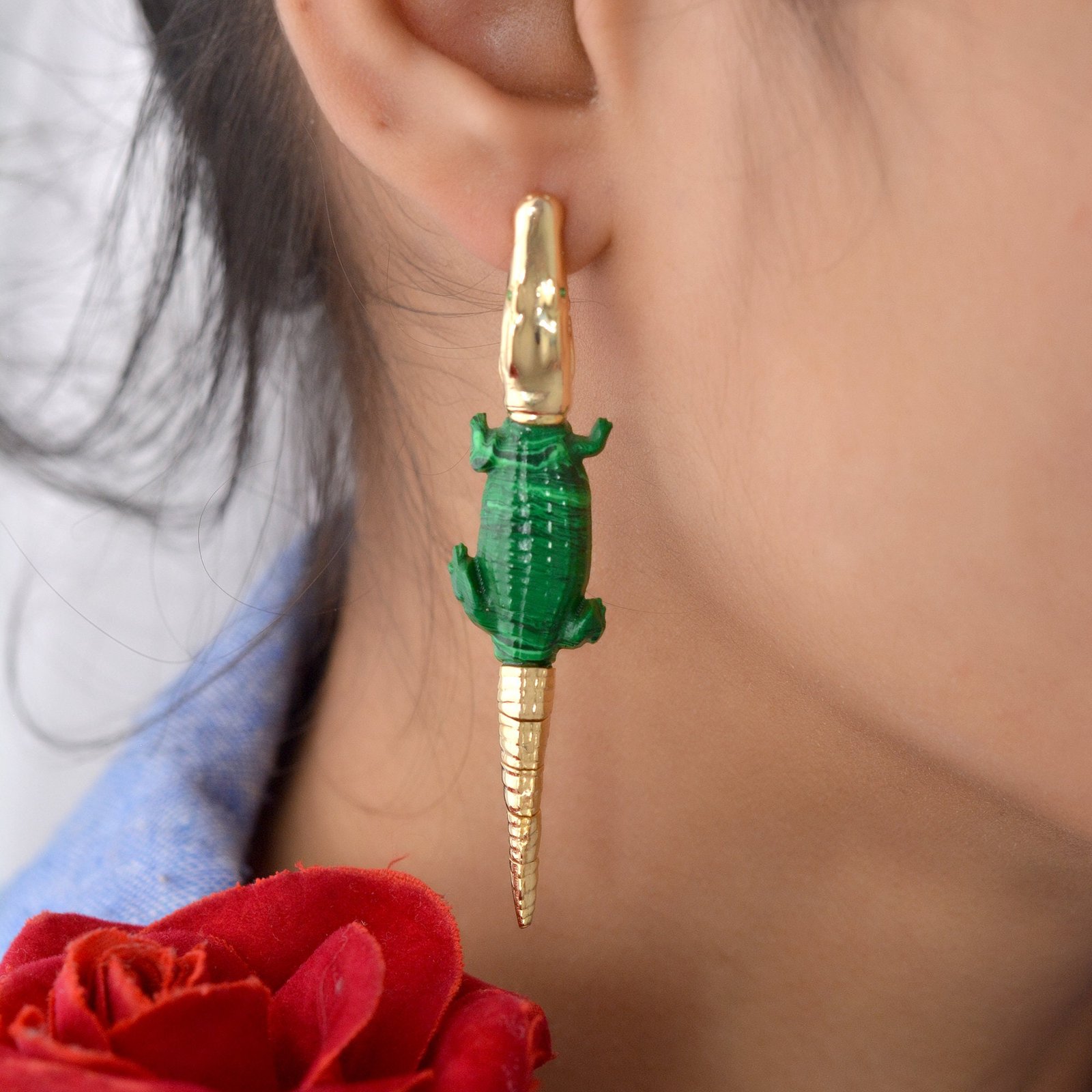 14k Gold Crocodile Earrings: Emerald Accent, Animal Jewelry - Suren Jewels | SKU: SJE1015-SLYGWA 14k Gold Crocodile Earrings: Emerald Accent, Animal Jewelry - Suren Jewels | SKU: SJE1015-SLYGWA