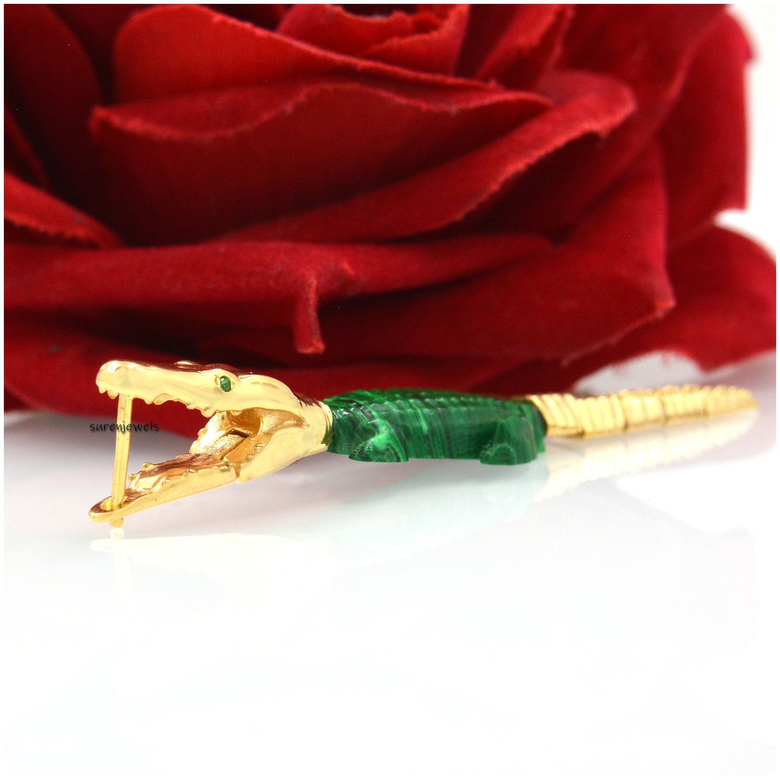 14k Gold Crocodile Earrings: Emerald Accent, Animal Jewelry - View 6 - Suren Jewels | SKU: SJE1015-SLYGWA 14k Gold Crocodile Earrings: Emerald Accent, Animal Jewelry - View 6 - Suren Jewels | SKU: SJE1015-SLYGWA