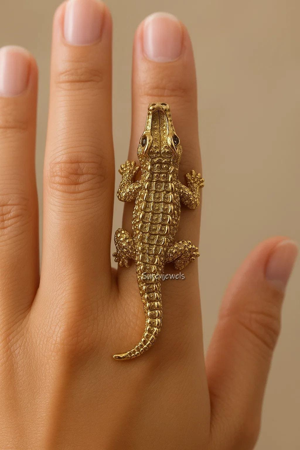 14k Gold Crocodile Ring: Animal Jewelry - View 2 - Suren Jewels | SKU: SJR2950-SLYG-US-7 14k Gold Crocodile Ring: Animal Jewelry - View 2 - Suren Jewels | SKU: SJR2950-SLYG-US-7
