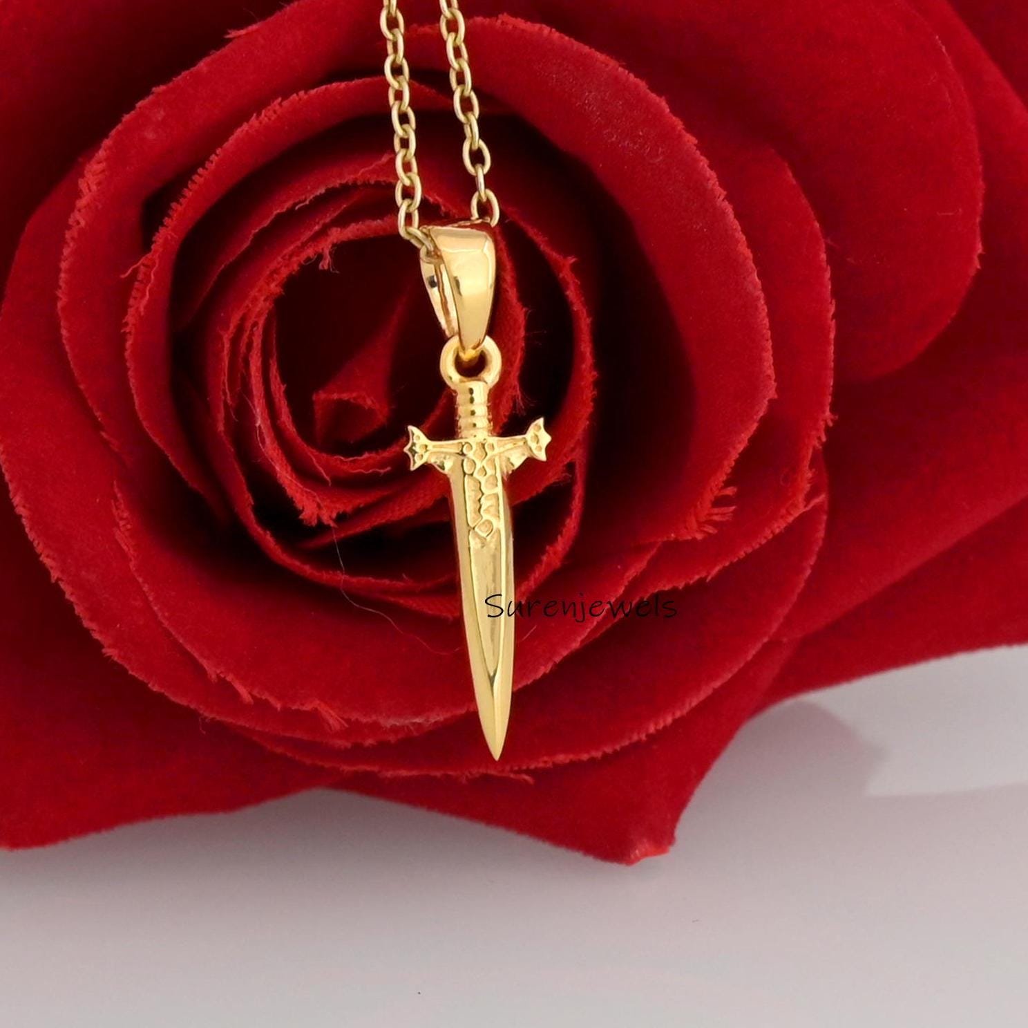 14k Gold Dagger Sword Pendant, Handmade Jewelry - Suren Jewels | SKU: SJP3372-SLYG-25M 14k Gold Dagger Sword Pendant, Handmade Jewelry - Suren Jewels | SKU: SJP3372-SLYG-25M