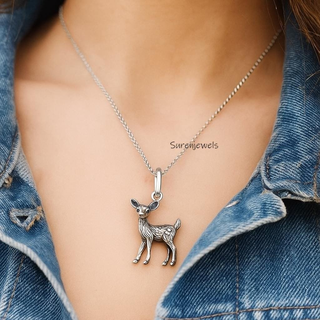 14k Gold Deer Charm Pendant, Silver Animal Jewelry - View 2 - Suren Jewels | SKU: etsy_14k-gold-deer-charm-pendant-silver-a 14k Gold Deer Charm Pendant, Silver Animal Jewelry - View 2 - Suren Jewels | SKU: etsy_14k-gold-deer-charm-pendant-silver-a