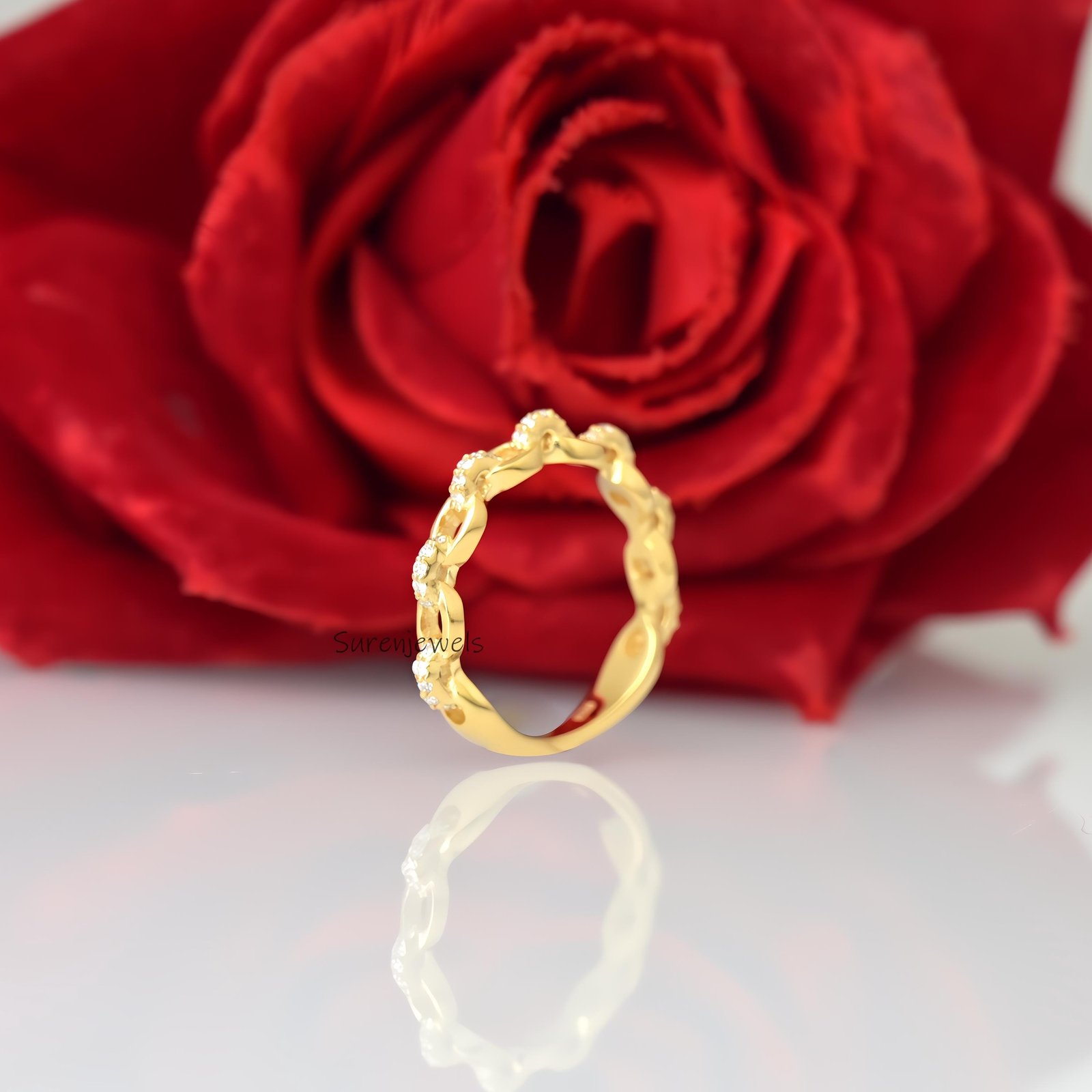14K Gold Diamond Chain Link Ring, Solid Gold - Suren Jewels | SKU: SJR2657 14K Gold Diamond Chain Link Ring, Solid Gold - Suren Jewels | SKU: SJR2657