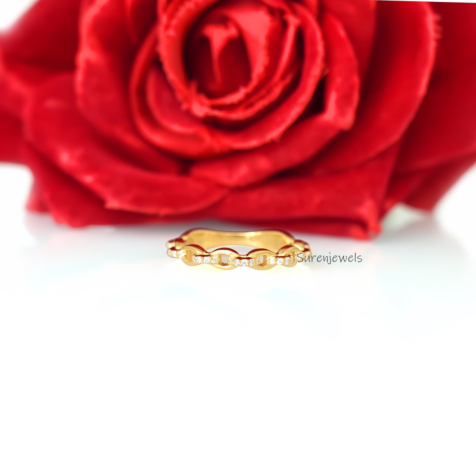 14K Gold Diamond Chain Link Ring, Solid Gold - View 2 - Suren Jewels | SKU: SJR2657 14K Gold Diamond Chain Link Ring, Solid Gold - View 2 - Suren Jewels | SKU: SJR2657