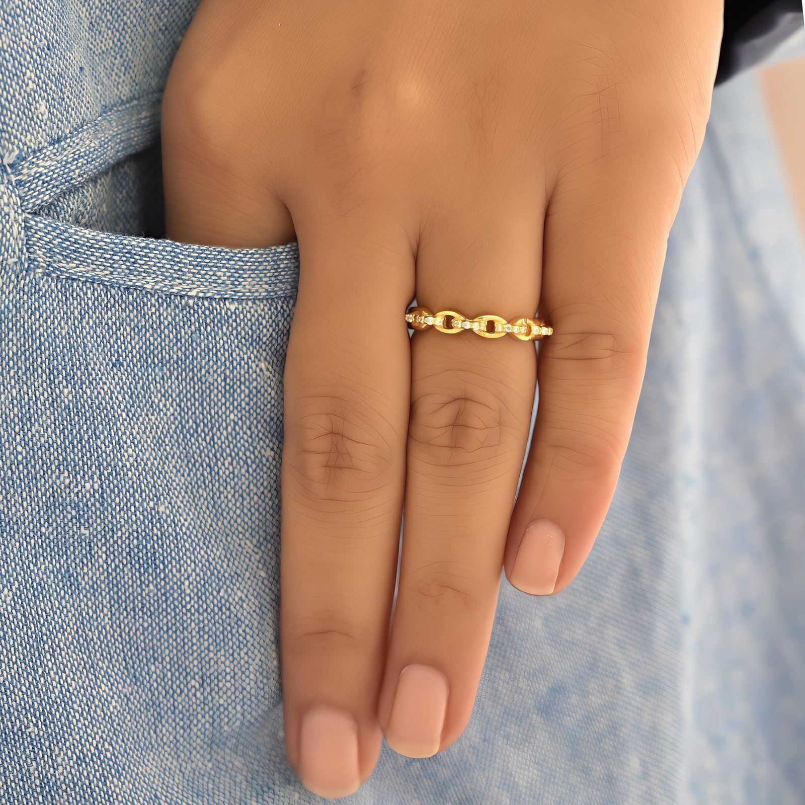 14K Gold Diamond Chain Link Ring, Solid Gold - View 4 - Suren Jewels | SKU: SJR2657 14K Gold Diamond Chain Link Ring, Solid Gold - View 4 - Suren Jewels | SKU: SJR2657
