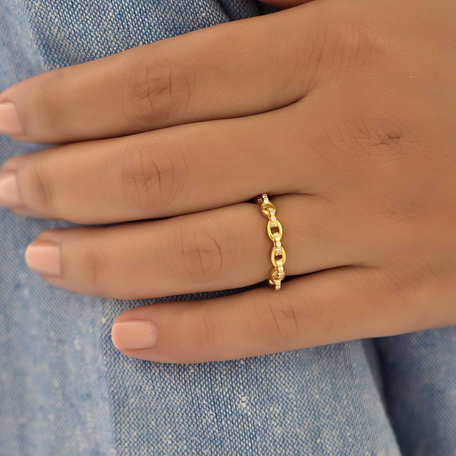 14K Gold Diamond Chain Link Ring, Solid Gold - View 6 - Suren Jewels | SKU: SJR2657 14K Gold Diamond Chain Link Ring, Solid Gold - View 6 - Suren Jewels | SKU: SJR2657