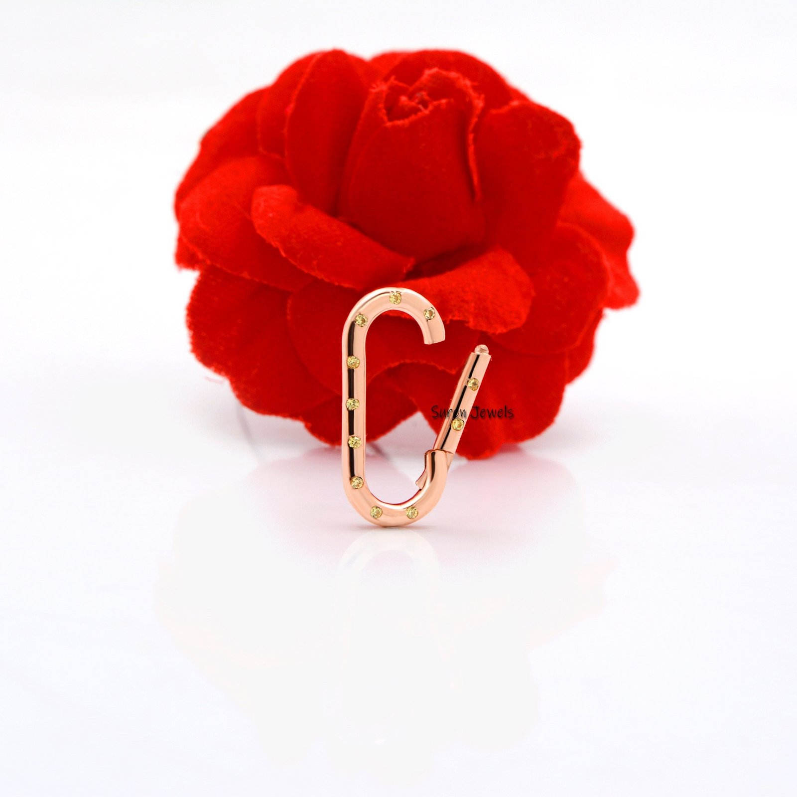 14K Gold Diamond Charm Enhancer: Elongated Charm Holder - View 2 - Suren Jewels | SKU: SJP575-14KWGBS 14K Gold Diamond Charm Enhancer: Elongated Charm Holder - View 2 - Suren Jewels | SKU: SJP575-14KWGBS