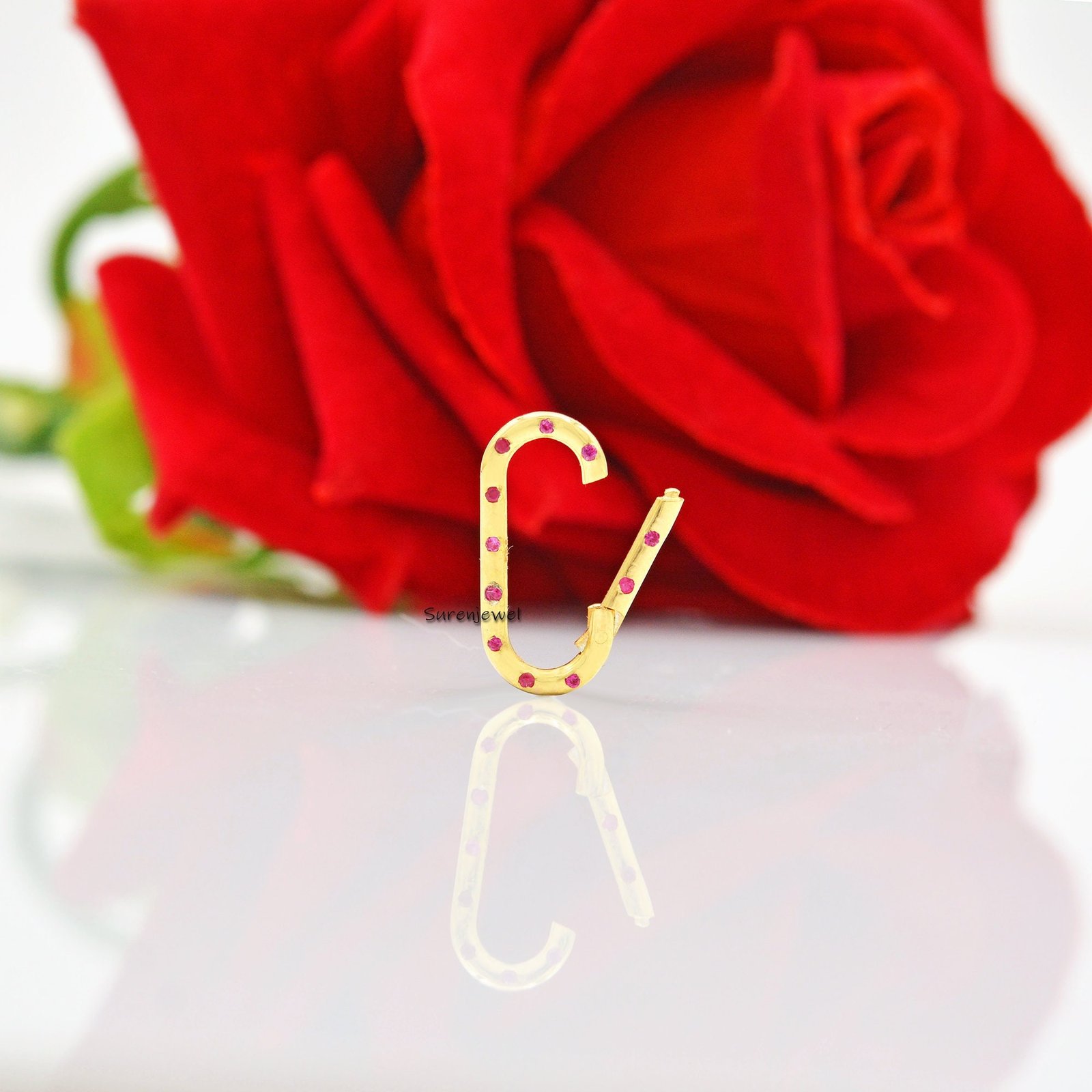 14K Gold Diamond Charm Enhancer: Elongated Charm Holder - View 4 - Suren Jewels | SKU: SJP575-14KWGBS 14K Gold Diamond Charm Enhancer: Elongated Charm Holder - View 4 - Suren Jewels | SKU: SJP575-14KWGBS