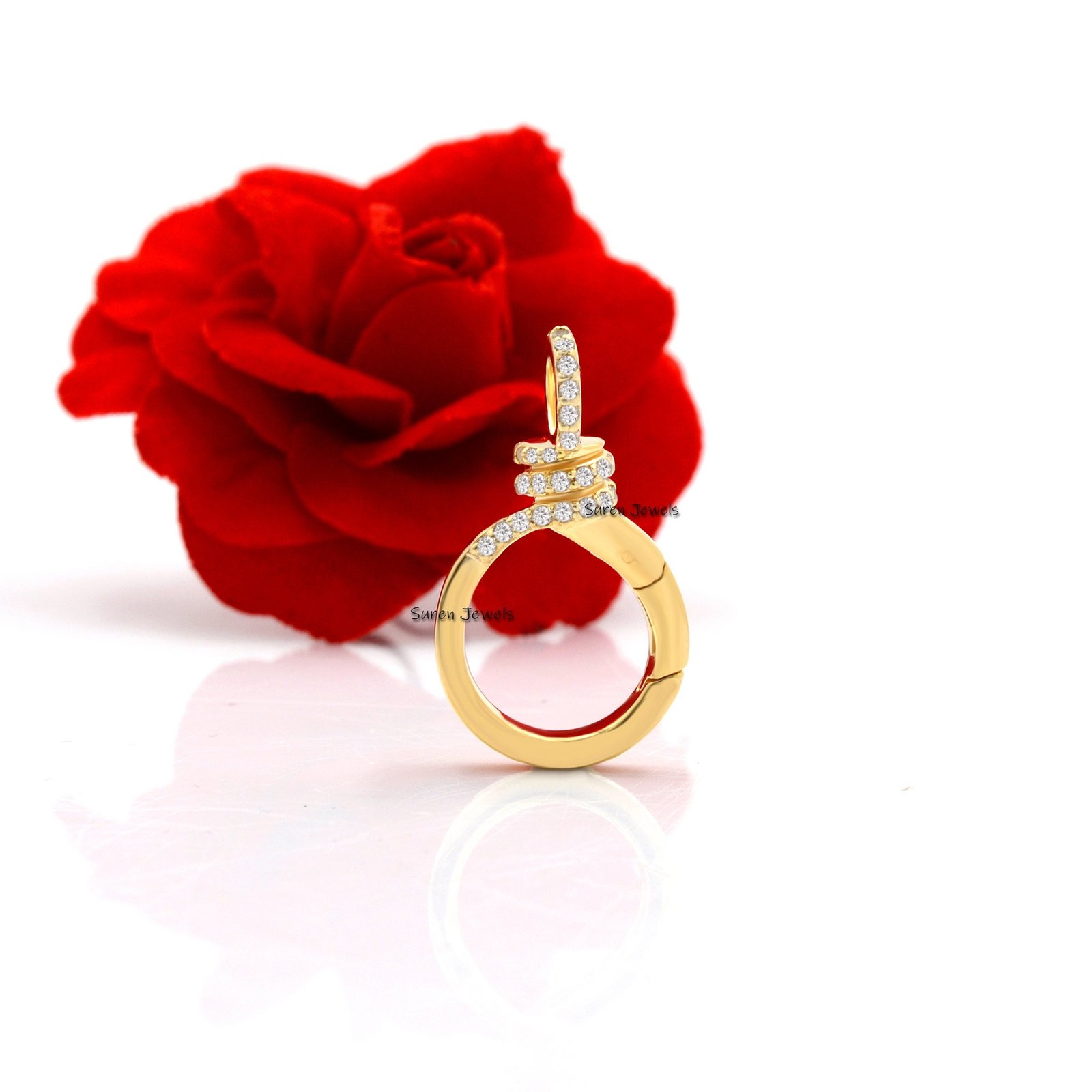 14K Gold Diamond Charm Lock: Enhancer Pendant Clasp (25MM) - Suren Jewels | SKU: SJL788 14K Gold Diamond Charm Lock: Enhancer Pendant Clasp (25MM) - Suren Jewels | SKU: SJL788