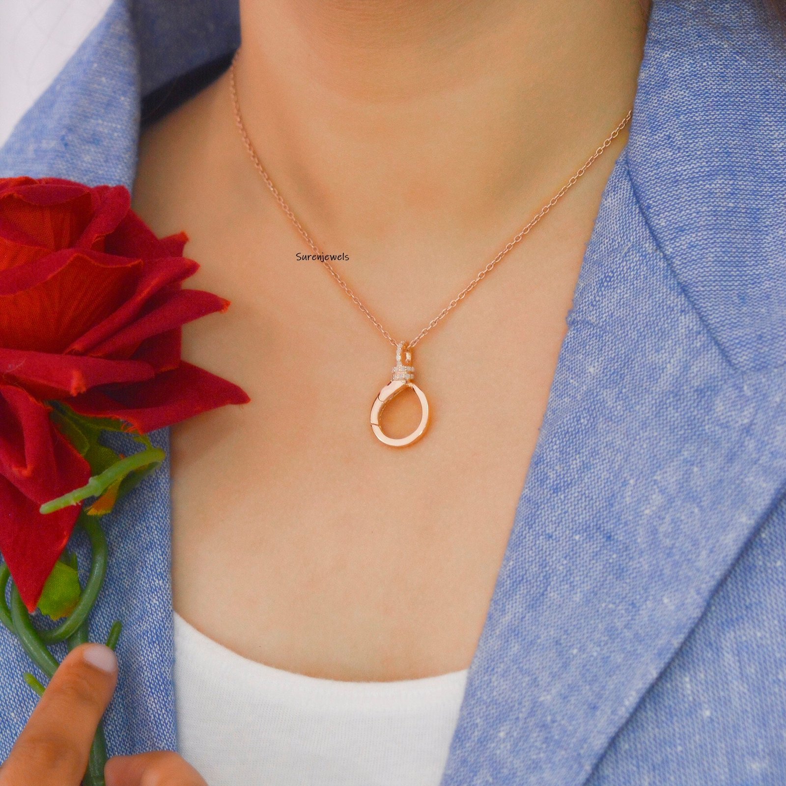14K Gold Diamond Charm Lock: Enhancer Pendant Clasp (25MM) - View 3 - Suren Jewels | SKU: SJL788 14K Gold Diamond Charm Lock: Enhancer Pendant Clasp (25MM) - View 3 - Suren Jewels | SKU: SJL788