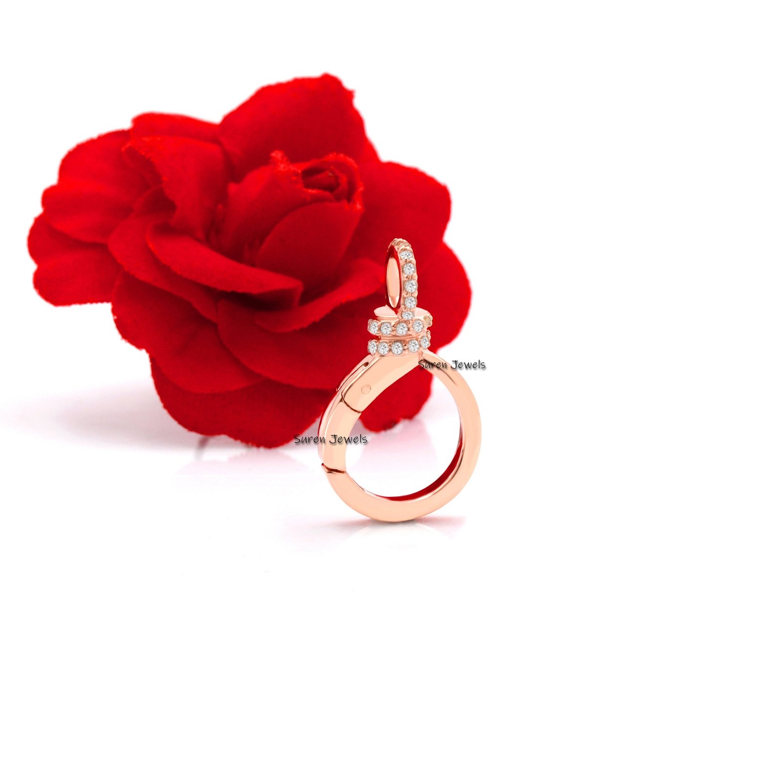 14K Gold Diamond Charm Lock: Enhancer Pendant Clasp (25MM) - View 5 - Suren Jewels | SKU: SJL788 14K Gold Diamond Charm Lock: Enhancer Pendant Clasp (25MM) - View 5 - Suren Jewels | SKU: SJL788