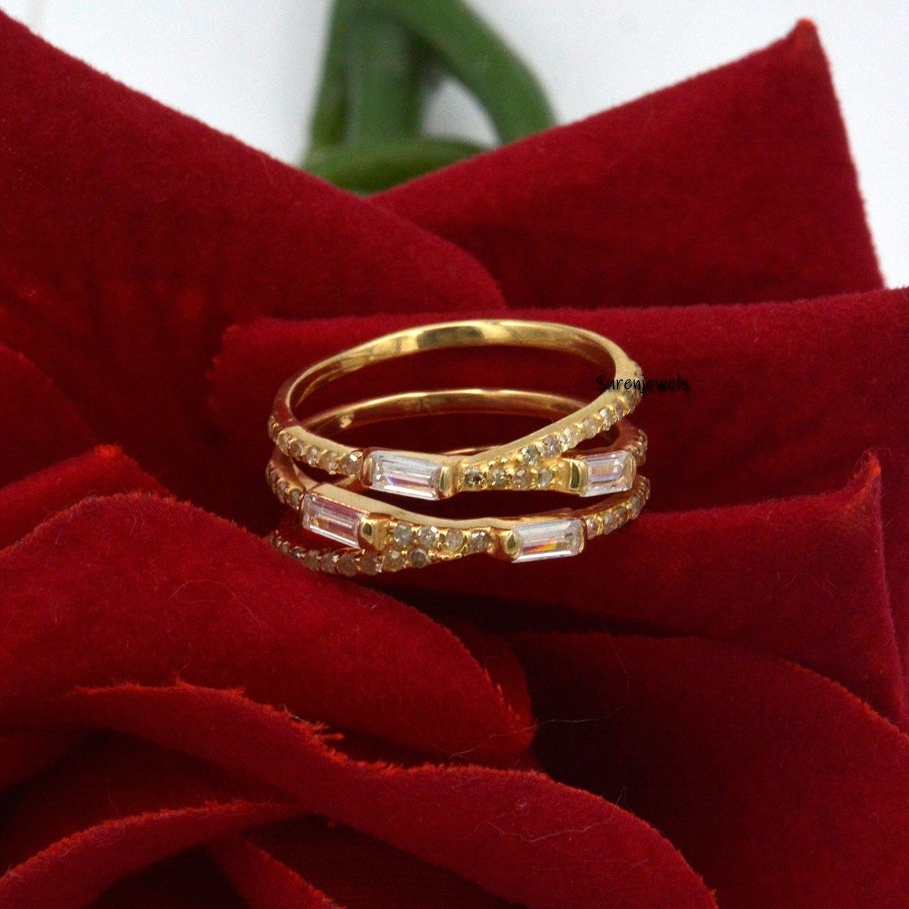 14K Gold Diamond Crossover Ring: Multi Row Band - Suren Jewels | SKU: SJR14-14KYGDSIGBTT-14K 14K Gold Diamond Crossover Ring: Multi Row Band - Suren Jewels | SKU: SJR14-14KYGDSIGBTT-14K