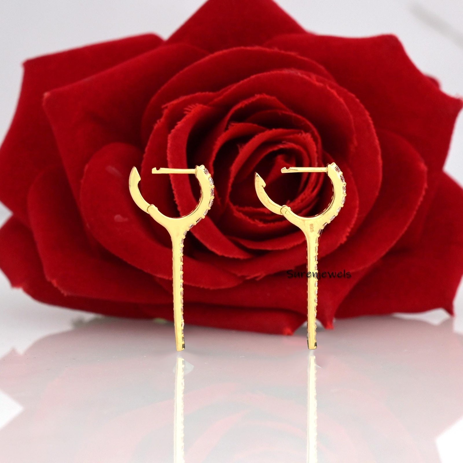 14k Gold Diamond Dagger Huggies Earrings, Spike Drop Earrings - Suren Jewels | SKU: SJE1597 14k Gold Diamond Dagger Huggies Earrings, Spike Drop Earrings - Suren Jewels | SKU: SJE1597