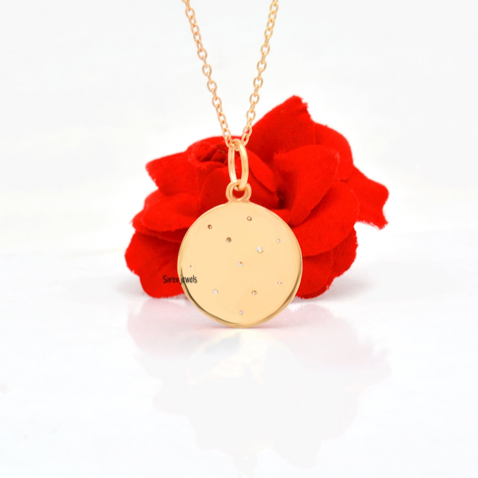14K Gold Diamond Disc Pendant: Gemstone Round Charm - View 4 - Suren Jewels | SKU: SJP626-SLYGCZ-N41-18I-925 14K Gold Diamond Disc Pendant: Gemstone Round Charm - View 4 - Suren Jewels | SKU: SJP626-SLYGCZ-N41-18I-925