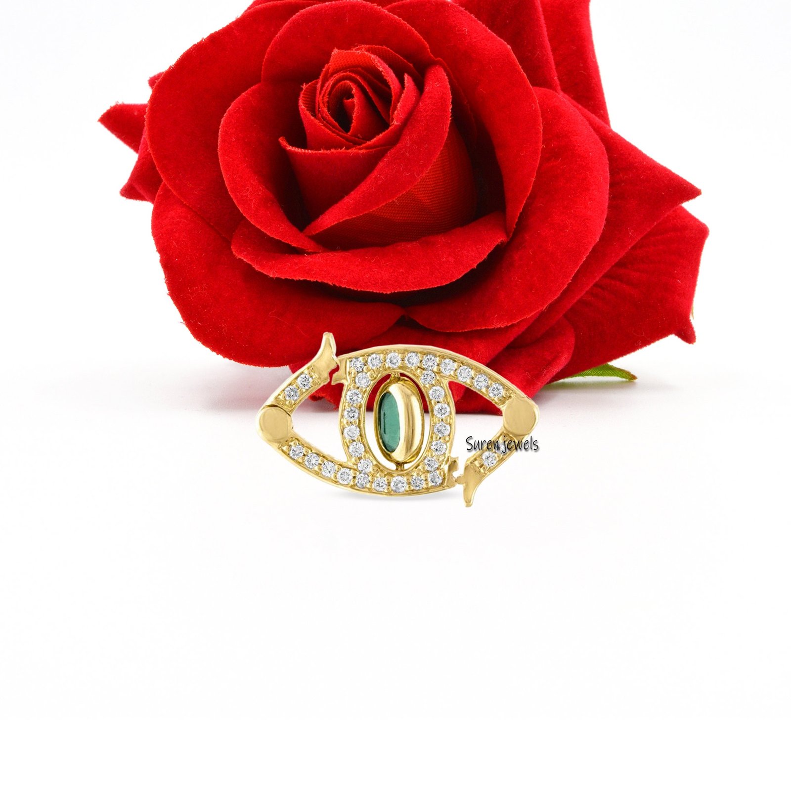 14k Gold Diamond Gemstone Enhancer Lock: Charm Pendant Holder - View 2 - Suren Jewels | SKU: SJF226-SLYGDIEM 14k Gold Diamond Gemstone Enhancer Lock: Charm Pendant Holder - View 2 - Suren Jewels | SKU: SJF226-SLYGDIEM