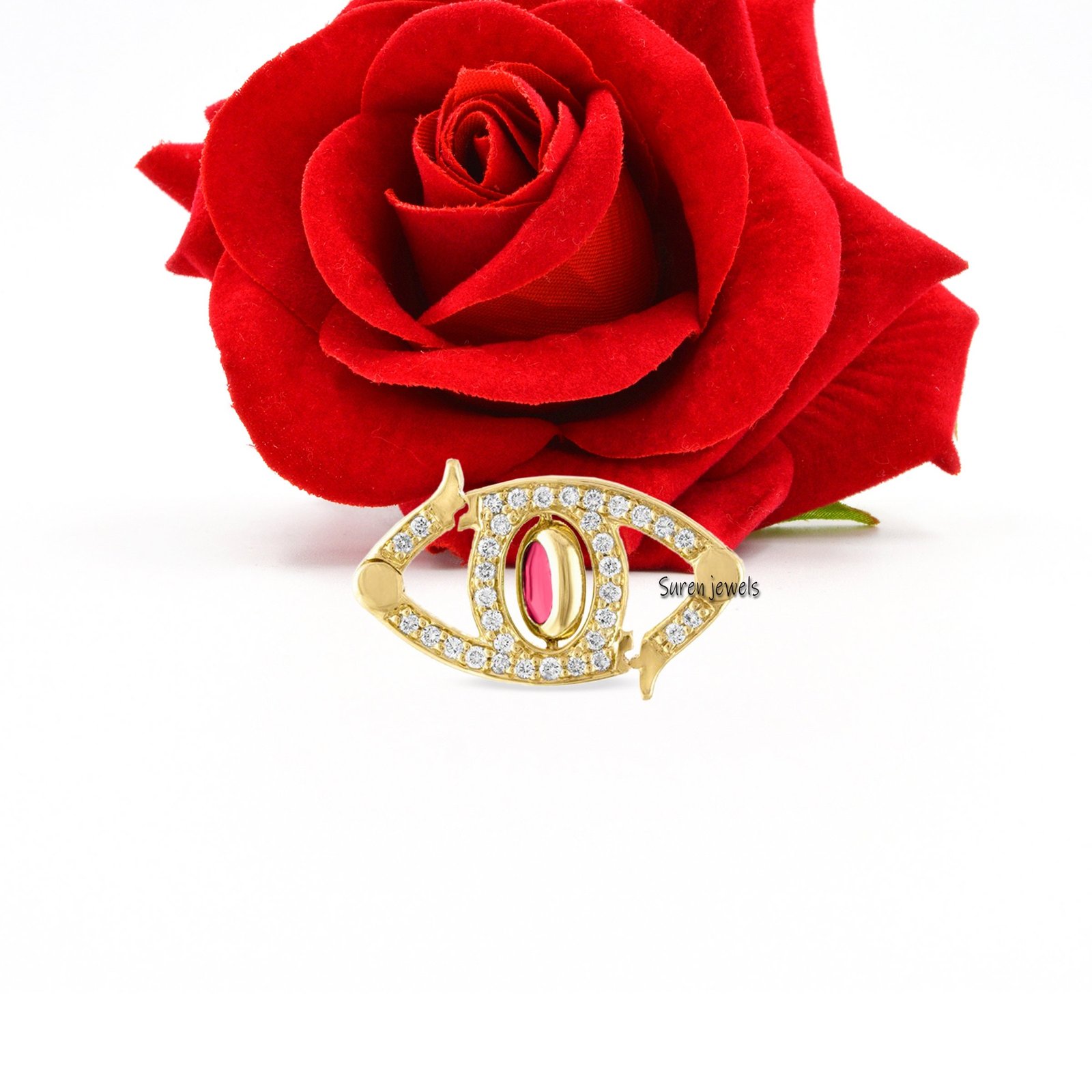 14k Gold Diamond Gemstone Enhancer Lock: Charm Pendant Holder - View 6 - Suren Jewels | SKU: SJF226-SLYGDIEM 14k Gold Diamond Gemstone Enhancer Lock: Charm Pendant Holder - View 6 - Suren Jewels | SKU: SJF226-SLYGDIEM