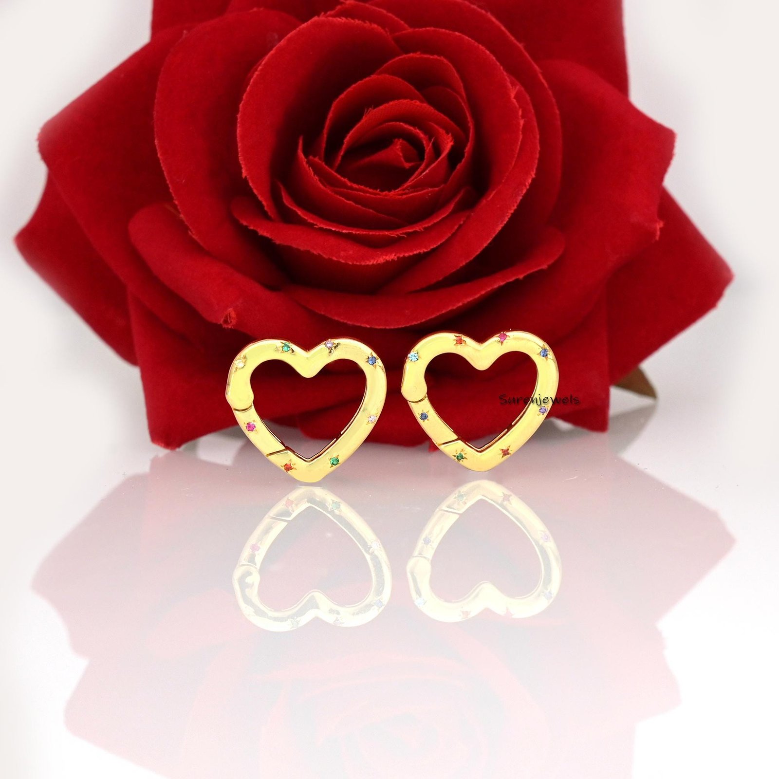 14k Gold Diamond Heart Charm Enhancer: Gemstone Link Lock - View 2 - Suren Jewels | SKU: SJP808-SP 14k Gold Diamond Heart Charm Enhancer: Gemstone Link Lock - View 2 - Suren Jewels | SKU: SJP808-SP