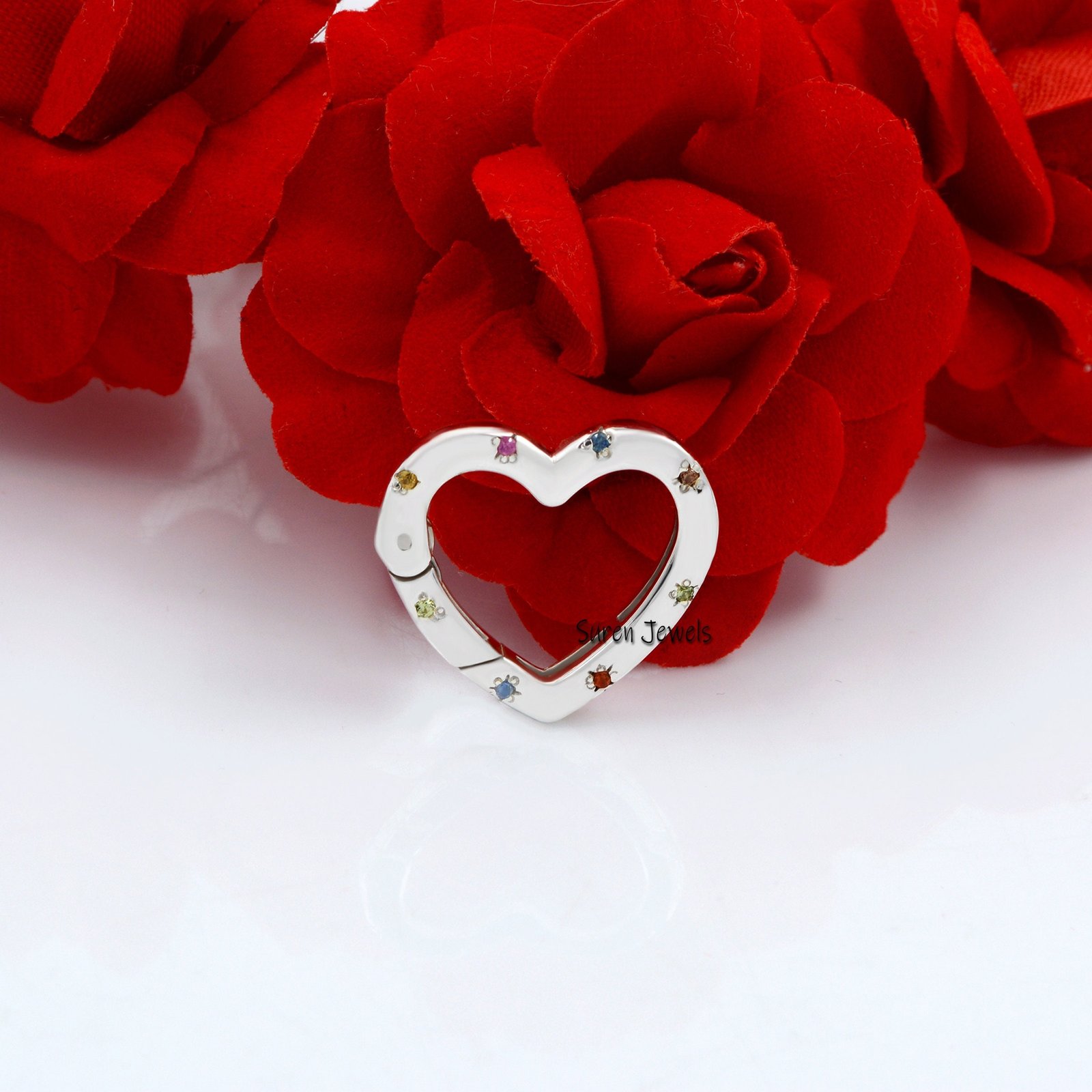 14k Gold Diamond Heart Charm Enhancer: Gemstone Link Lock - View 3 - Suren Jewels | SKU: SJP808-SP 14k Gold Diamond Heart Charm Enhancer: Gemstone Link Lock - View 3 - Suren Jewels | SKU: SJP808-SP