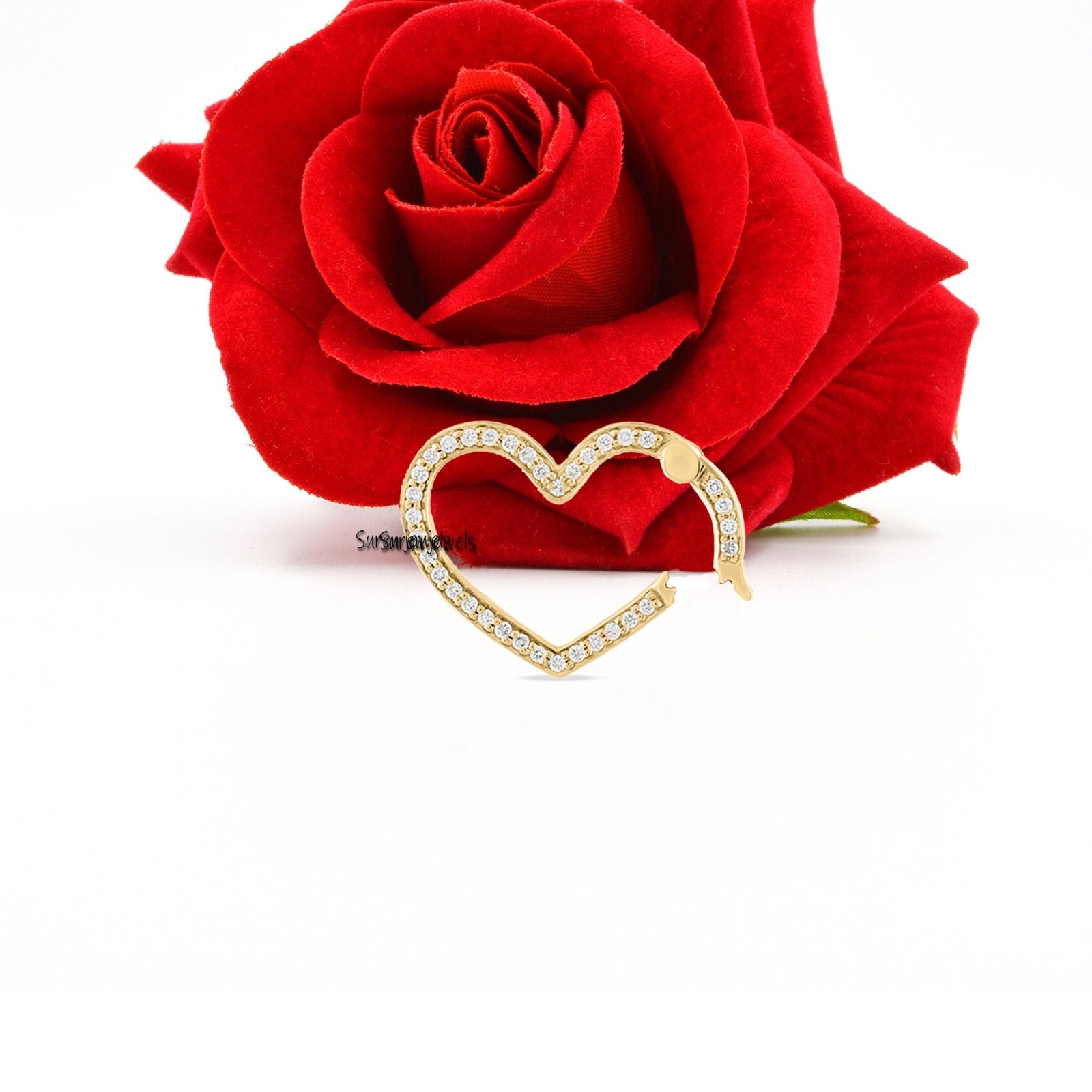 14k Gold Diamond Heart Charm Enhancer: Gemstone Link Lock - View 5 - Suren Jewels | SKU: SJP808-SP 14k Gold Diamond Heart Charm Enhancer: Gemstone Link Lock - View 5 - Suren Jewels | SKU: SJP808-SP