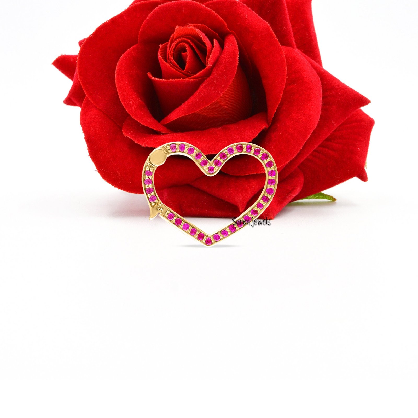 14k Gold Diamond Heart Charm Enhancer: Gemstone Link Lock - View 7 - Suren Jewels | SKU: SJP808-SP 14k Gold Diamond Heart Charm Enhancer: Gemstone Link Lock - View 7 - Suren Jewels | SKU: SJP808-SP