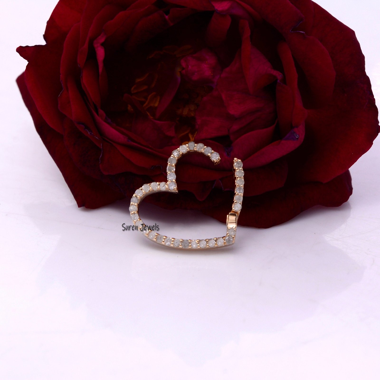 14k Gold Diamond Heart Charm Enhancer: Turquoise Gemstone Link - Suren Jewels | SKU: SJP536-14KYGTQ 14k Gold Diamond Heart Charm Enhancer: Turquoise Gemstone Link - Suren Jewels | SKU: SJP536-14KYGTQ