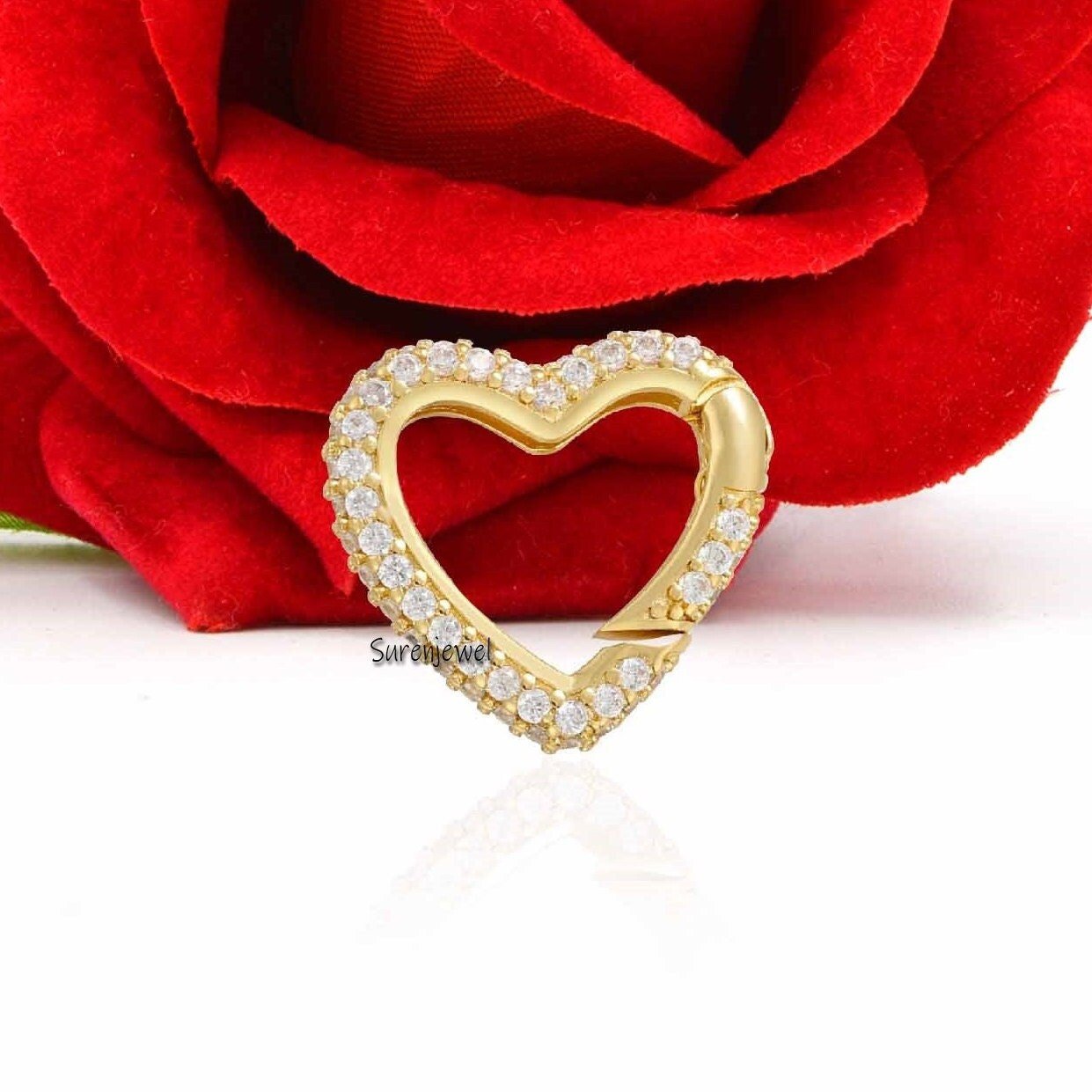 14K Gold Diamond Heart Charm Holder: Enhancer Lock - View 4 - Suren Jewels | SKU: SJP1182-SLYGTQ 14K Gold Diamond Heart Charm Holder: Enhancer Lock - View 4 - Suren Jewels | SKU: SJP1182-SLYGTQ