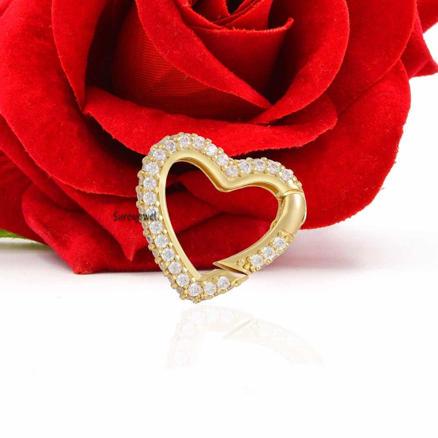 14K Gold Diamond Heart Charm Holder: Enhancer Lock - View 5 - Suren Jewels | SKU: SJP1182-SLYGTQ 14K Gold Diamond Heart Charm Holder: Enhancer Lock - View 5 - Suren Jewels | SKU: SJP1182-SLYGTQ