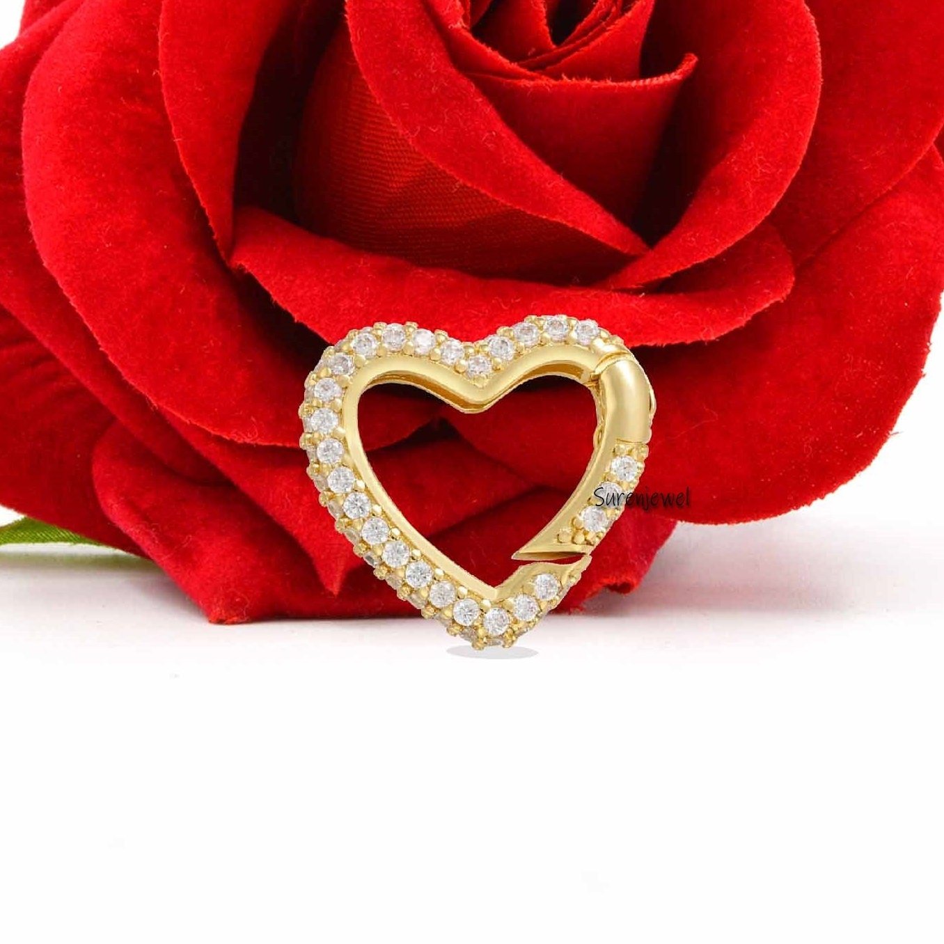 14K Gold Diamond Heart Charm Holder: Enhancer Lock - View 6 - Suren Jewels | SKU: SJP1182-SLYGTQ 14K Gold Diamond Heart Charm Holder: Enhancer Lock - View 6 - Suren Jewels | SKU: SJP1182-SLYGTQ
