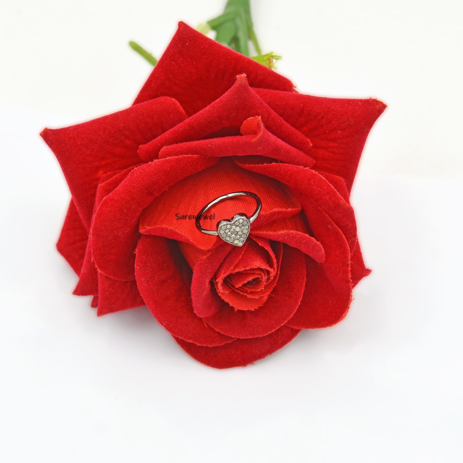 14k Gold Diamond Heart Signet Ring: Dainty Gemstone Ring - View 6 - Suren Jewels | SKU: SJR690-14KYGDI 14k Gold Diamond Heart Signet Ring: Dainty Gemstone Ring - View 6 - Suren Jewels | SKU: SJR690-14KYGDI