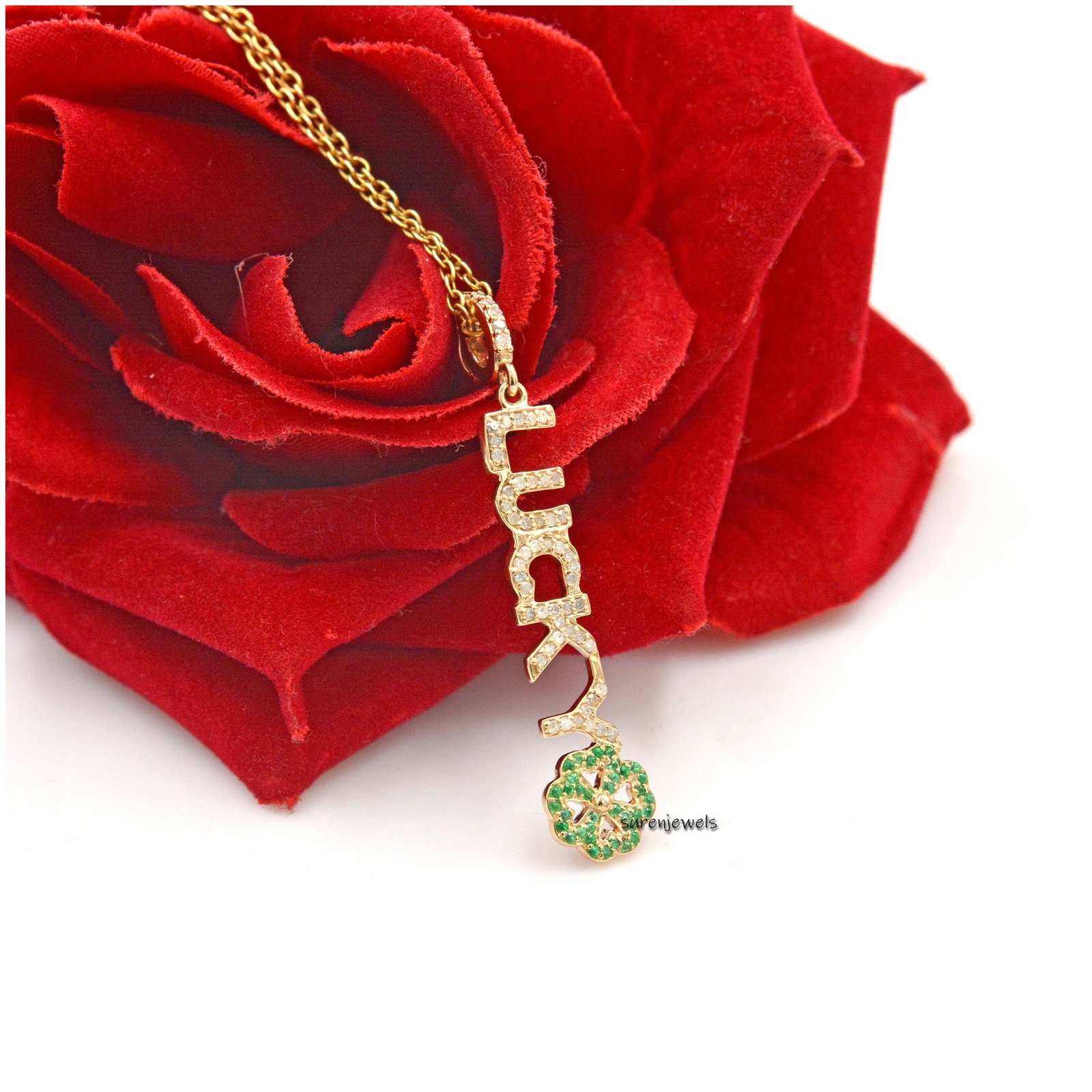 14K Gold Diamond Lucky Pendant: Initial Letter Charm - Suren Jewels | SKU: SJP1348-14KYGDIMT 14K Gold Diamond Lucky Pendant: Initial Letter Charm - Suren Jewels | SKU: SJP1348-14KYGDIMT
