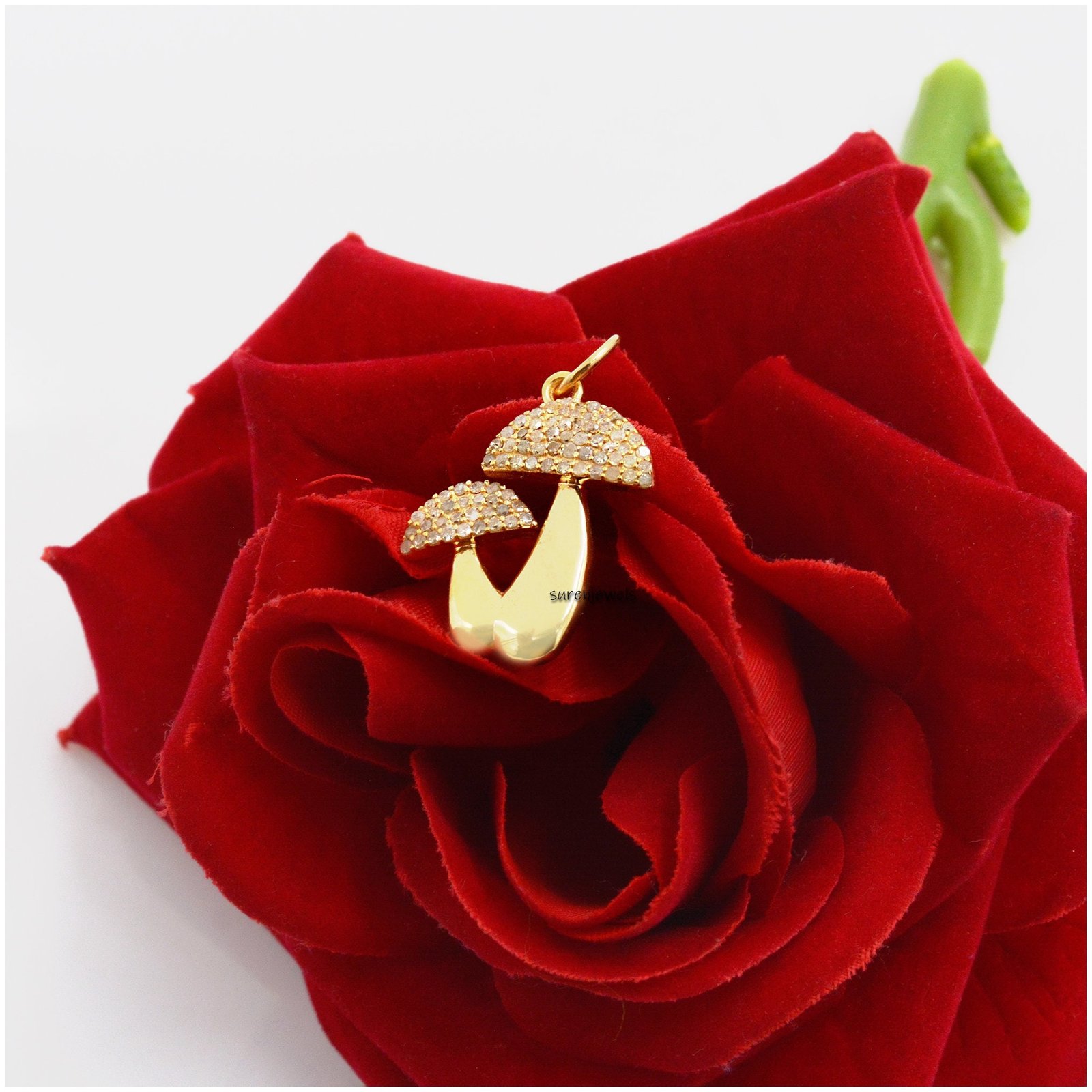 14K Gold Diamond Mushroom Pendant: Pave Magic Jewelry - View 2 - Suren Jewels | SKU: SJP1264-SLYGDI 14K Gold Diamond Mushroom Pendant: Pave Magic Jewelry - View 2 - Suren Jewels | SKU: SJP1264-SLYGDI