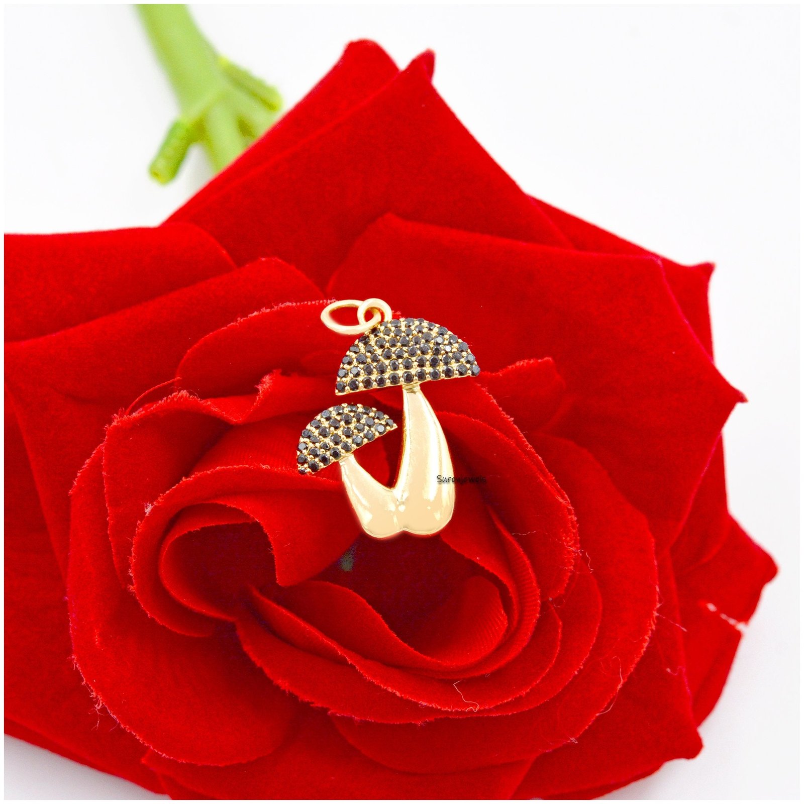 14K Gold Diamond Mushroom Pendant: Pave Magic Jewelry - View 3 - Suren Jewels | SKU: SJP1264-SLYGDI 14K Gold Diamond Mushroom Pendant: Pave Magic Jewelry - View 3 - Suren Jewels | SKU: SJP1264-SLYGDI