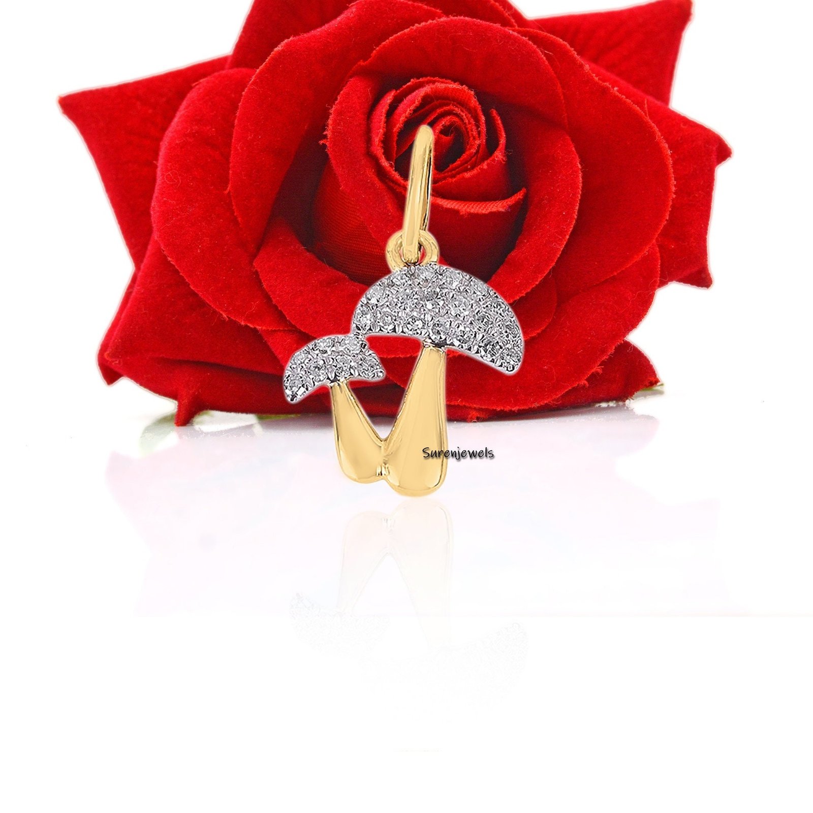 14K Gold Diamond Mushroom Pendant: Pave Magic Jewelry - View 6 - Suren Jewels | SKU: SJP1264-SLYGDI 14K Gold Diamond Mushroom Pendant: Pave Magic Jewelry - View 6 - Suren Jewels | SKU: SJP1264-SLYGDI