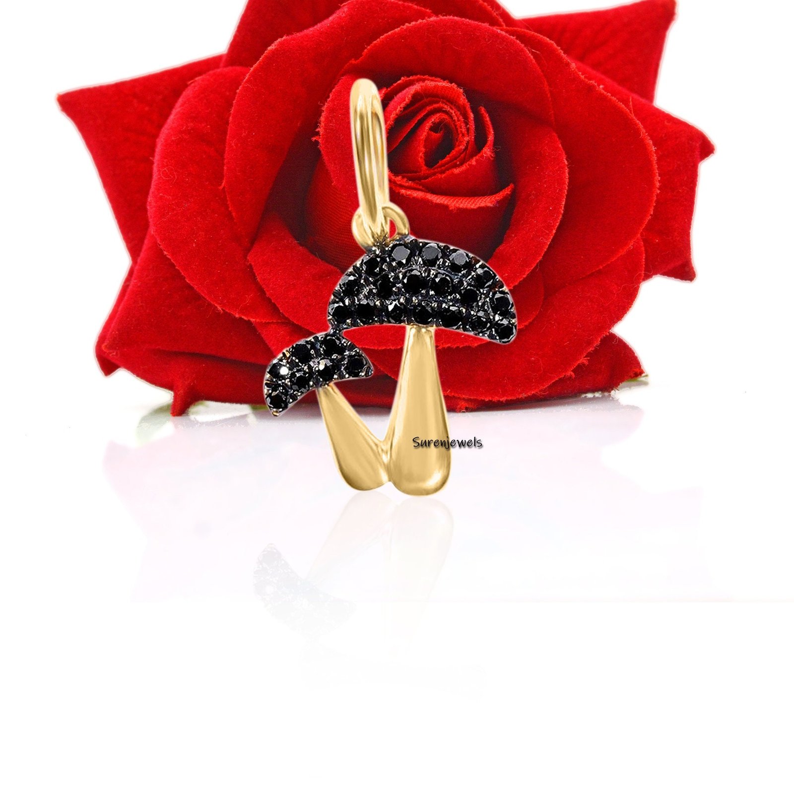 14K Gold Diamond Mushroom Pendant: Pave Magic Jewelry - View 7 - Suren Jewels | SKU: SJP1264-SLYGDI 14K Gold Diamond Mushroom Pendant: Pave Magic Jewelry - View 7 - Suren Jewels | SKU: SJP1264-SLYGDI