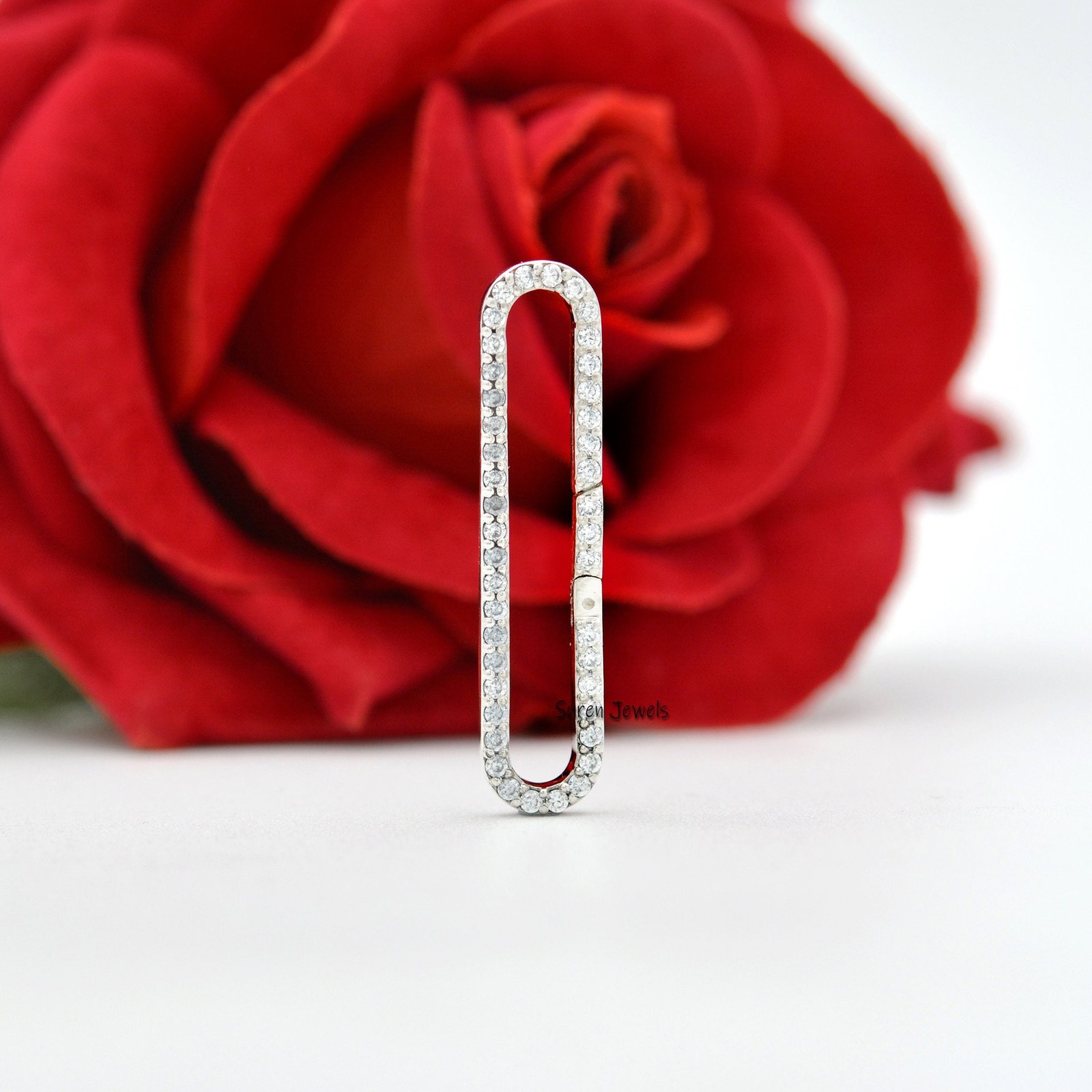 14K Gold Diamond Oval Charm Enhancer: Multi Charm Holder - View 2 - Suren Jewels | SKU: SJP938-SLNSCZ-35M 14K Gold Diamond Oval Charm Enhancer: Multi Charm Holder - View 2 - Suren Jewels | SKU: SJP938-SLNSCZ-35M