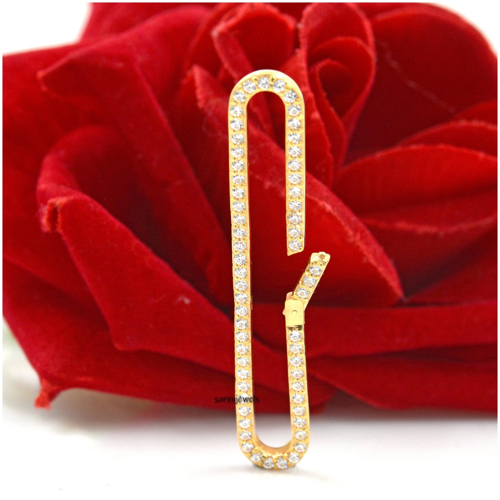 14k Gold Diamond Oval Charm Enhancer: Pave Charms Holder - Suren Jewels | SKU: SJP938-SLNSCZ-50M 14k Gold Diamond Oval Charm Enhancer: Pave Charms Holder - Suren Jewels | SKU: SJP938-SLNSCZ-50M