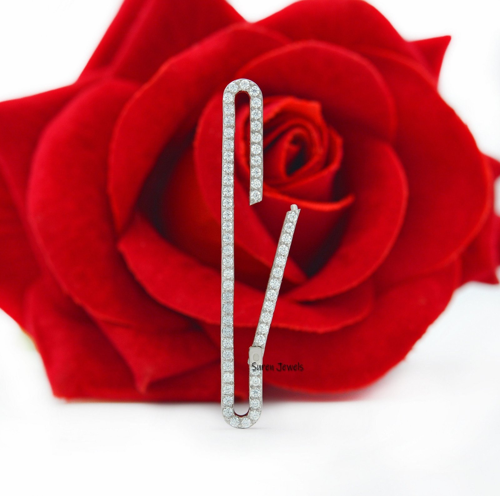 14k Gold Diamond Oval Enhancer: Connector Lock (50*6 MM) - Suren Jewels | SKU: SJP939-SLWGCZ-50M 14k Gold Diamond Oval Enhancer: Connector Lock (50*6 MM) - Suren Jewels | SKU: SJP939-SLWGCZ-50M