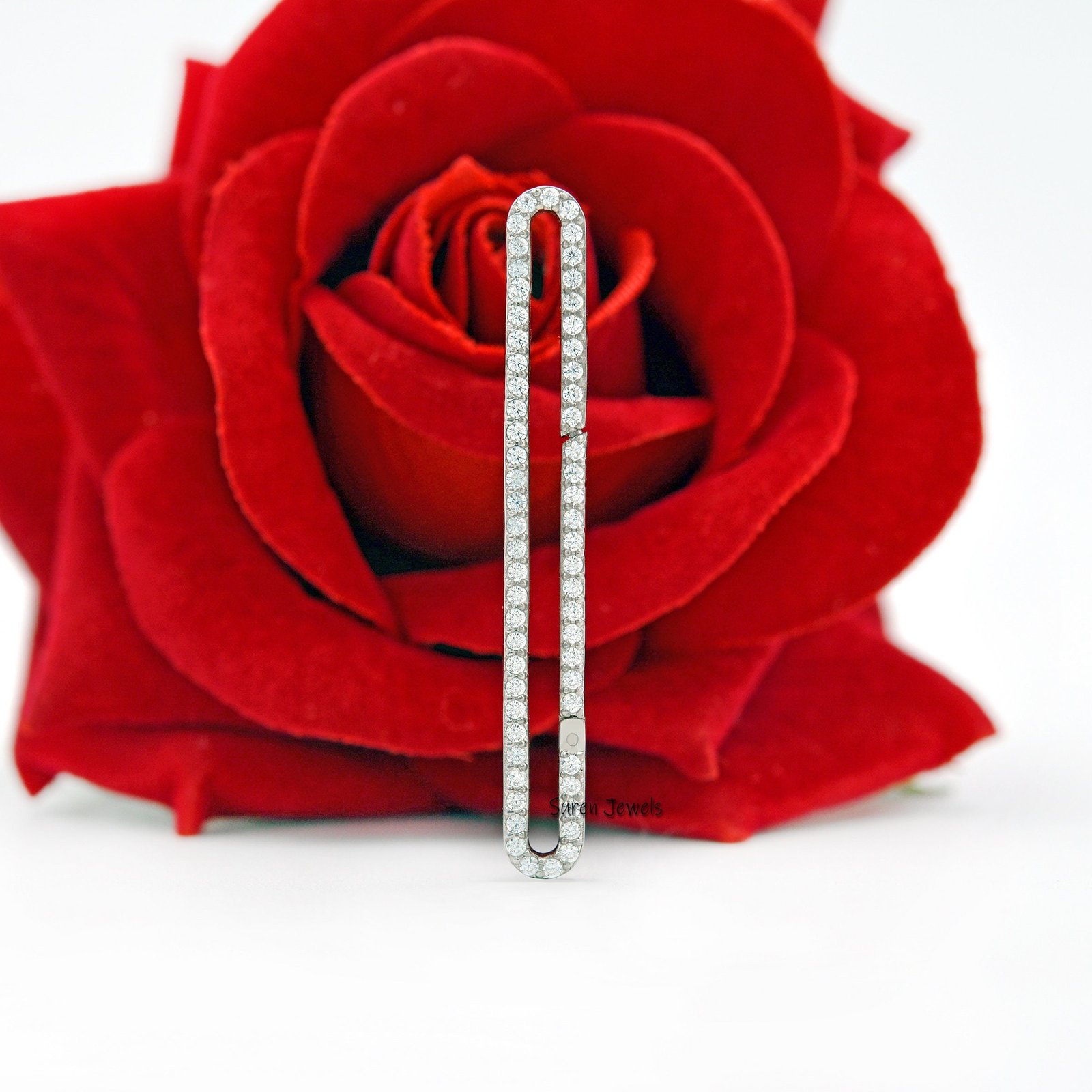 14k Gold Diamond Oval Enhancer: Connector Lock (50*6 MM) - View 2 - Suren Jewels | SKU: SJP939-SLWGCZ-50M 14k Gold Diamond Oval Enhancer: Connector Lock (50*6 MM) - View 2 - Suren Jewels | SKU: SJP939-SLWGCZ-50M