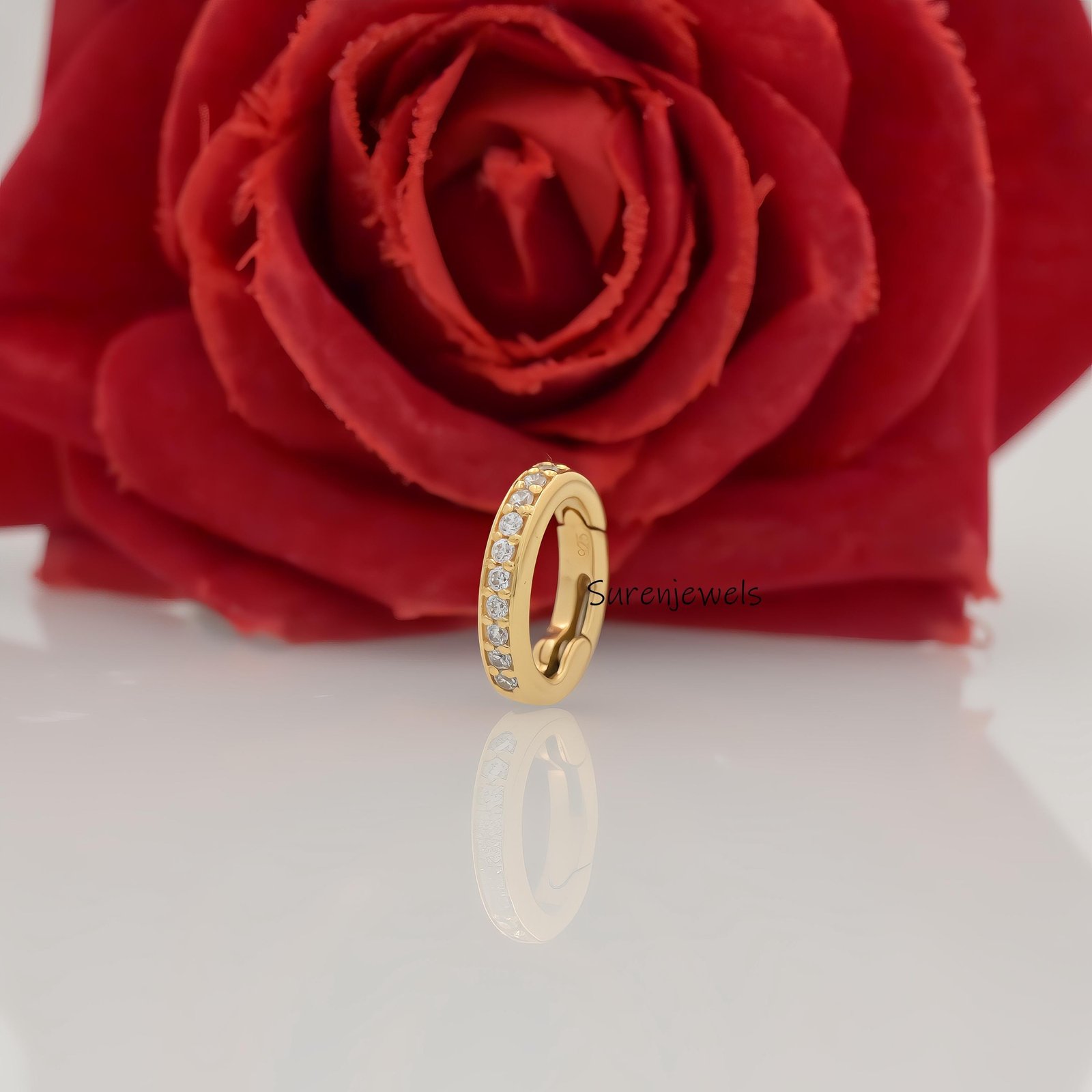 14K Gold Diamond Oval Push Lock Charm Holder: 925 Sterling Silver Necklace Jewelry - Suren Jewels | SKU: SJP2000 14K Gold Diamond Oval Push Lock Charm Holder: 925 Sterling Silver Necklace Jewelry - Suren Jewels | SKU: SJP2000