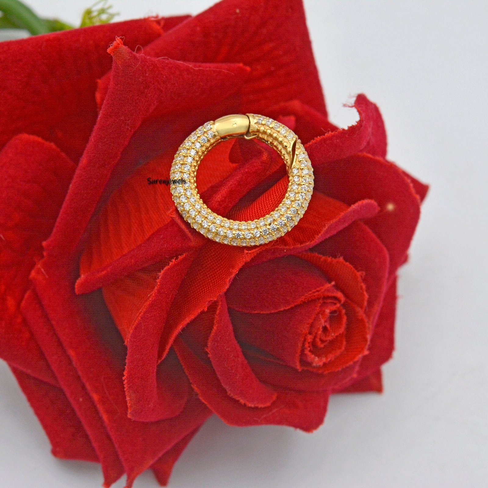 14k Gold Diamond Push Lock: Pave Charm Holder Enhancer - View 2 - Suren Jewels | SKU: SJP1123-SLYGCZ-15M 14k Gold Diamond Push Lock: Pave Charm Holder Enhancer - View 2 - Suren Jewels | SKU: SJP1123-SLYGCZ-15M