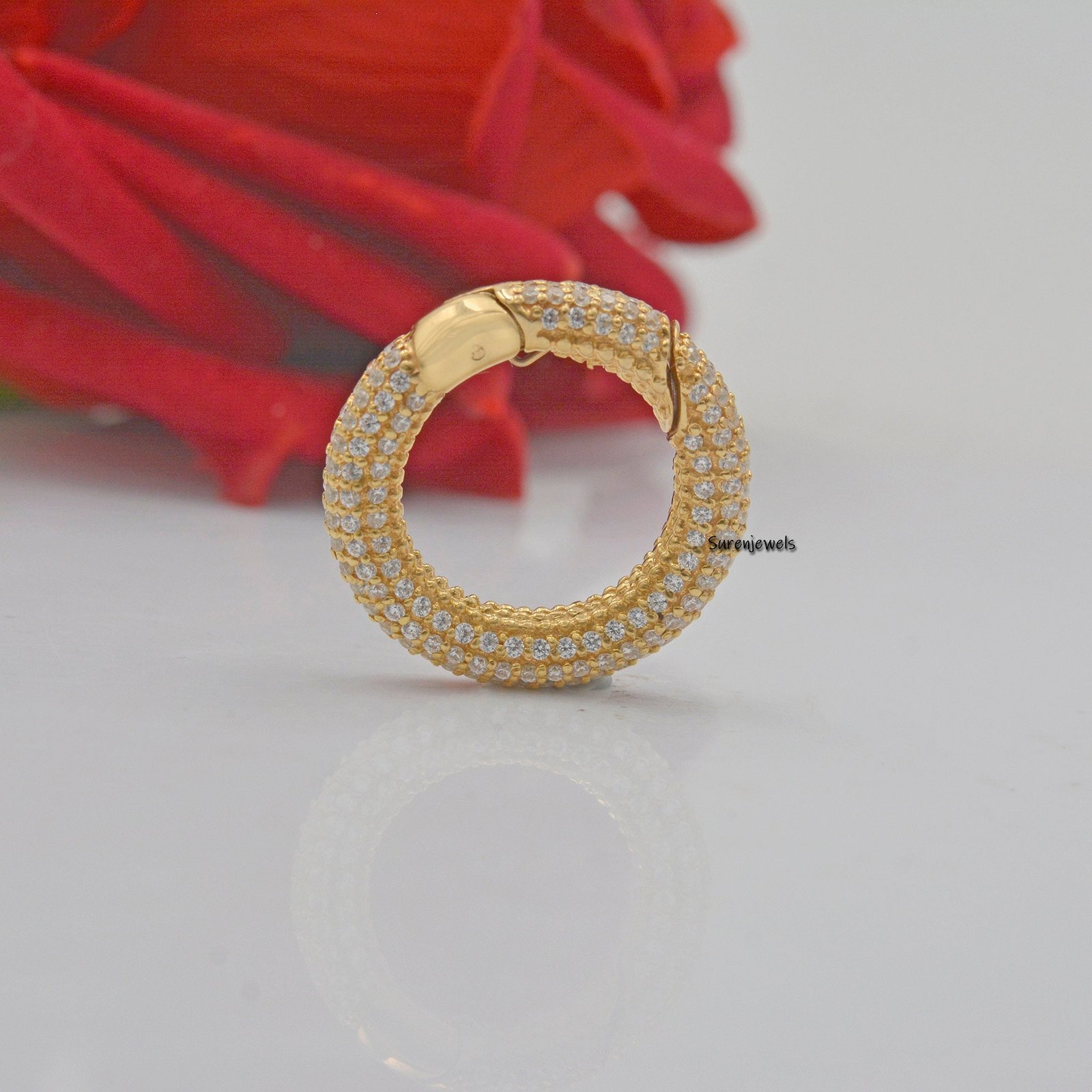 14k Gold Diamond Push Lock: Pave Charm Holder Enhancer - View 3 - Suren Jewels | SKU: SJP1123-SLYGCZ-15M 14k Gold Diamond Push Lock: Pave Charm Holder Enhancer - View 3 - Suren Jewels | SKU: SJP1123-SLYGCZ-15M