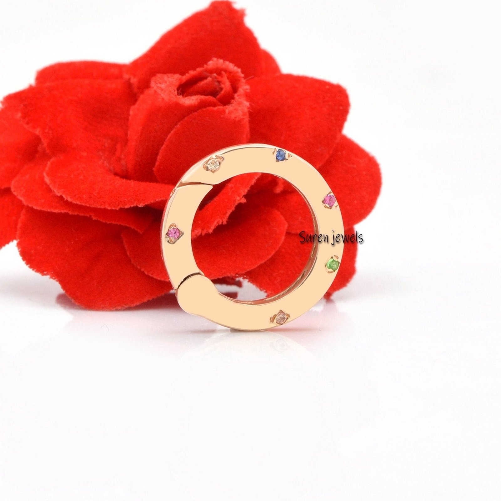 14K Gold Diamond Round Enhancer: Gemstone Charm Holder - View 2 - Suren Jewels | SKU: SJP854-SLYGMTCS 14K Gold Diamond Round Enhancer: Gemstone Charm Holder - View 2 - Suren Jewels | SKU: SJP854-SLYGMTCS
