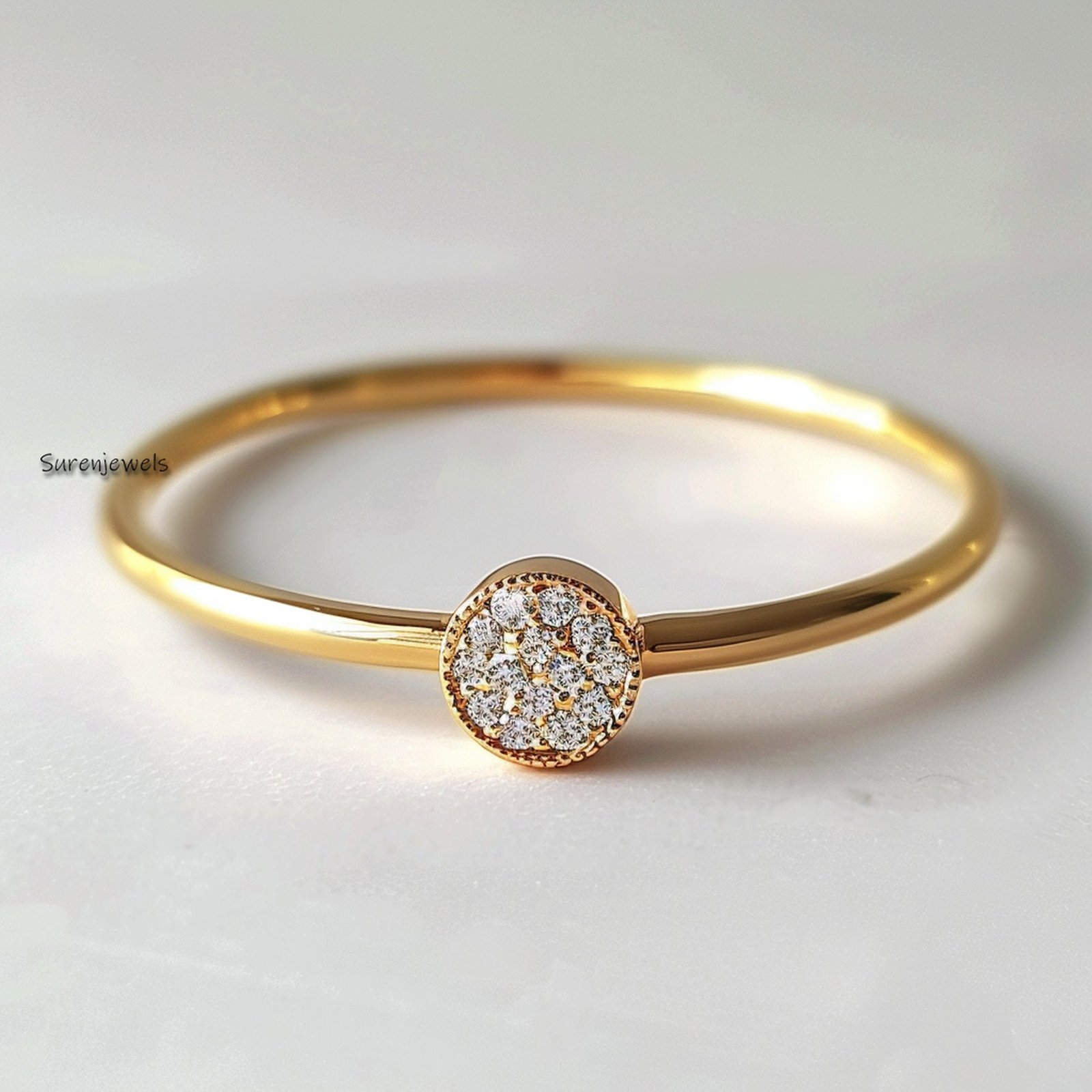 14k Gold Diamond Solitaire Bangle Bracelet: Handmade Dome Bangle - Suren Jewels | SKU: SJA714-SLRGMN-7I 14k Gold Diamond Solitaire Bangle Bracelet: Handmade Dome Bangle - Suren Jewels | SKU: SJA714-SLRGMN-7I