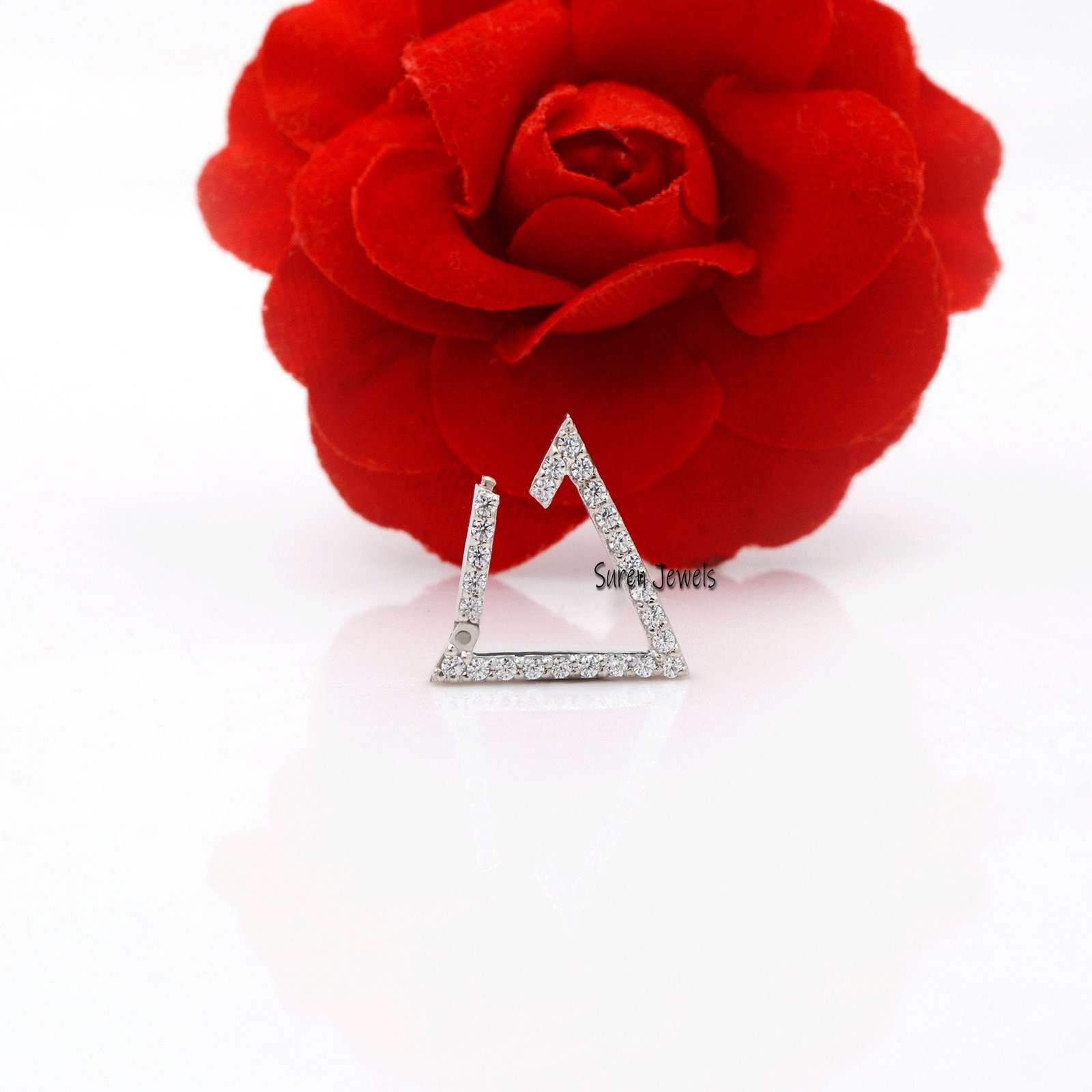 14K Gold Diamond Triangle Charm Holder: Push Lock Enhancer - Suren Jewels | SKU: SJP721-SLWGCZ 14K Gold Diamond Triangle Charm Holder: Push Lock Enhancer - Suren Jewels | SKU: SJP721-SLWGCZ