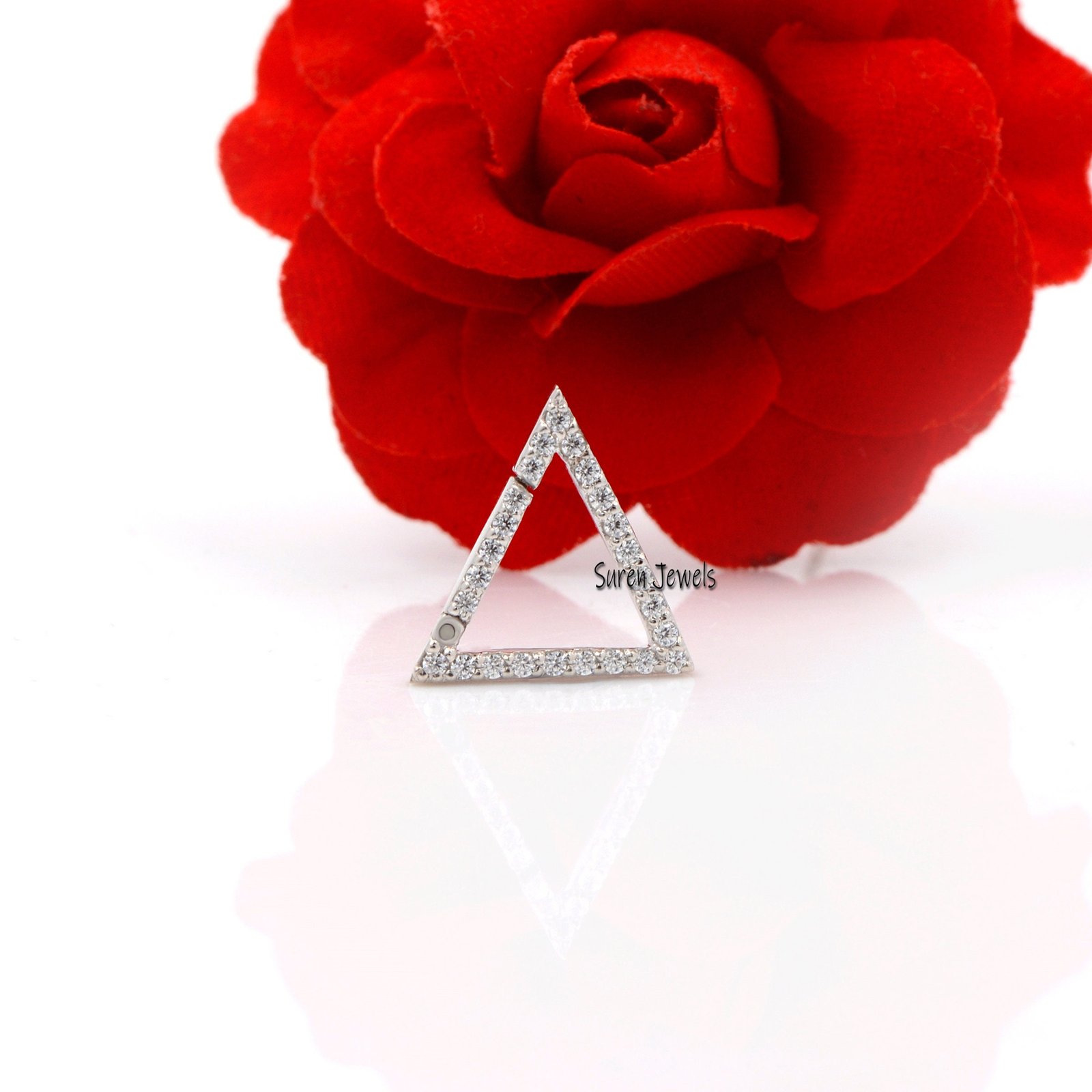 14K Gold Diamond Triangle Charm Holder: Push Lock Enhancer - View 2 - Suren Jewels | SKU: SJP721-SLWGCZ 14K Gold Diamond Triangle Charm Holder: Push Lock Enhancer - View 2 - Suren Jewels | SKU: SJP721-SLWGCZ