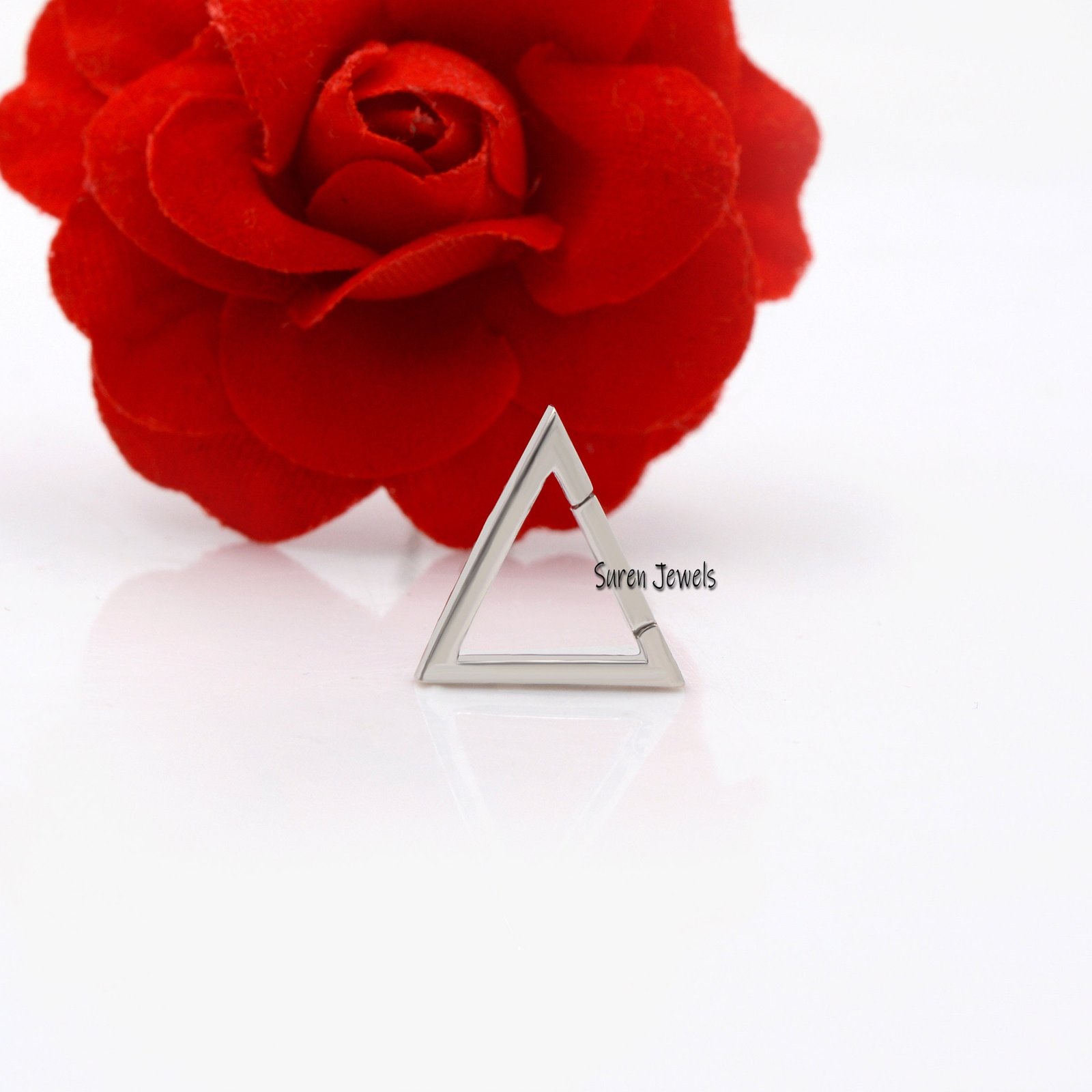 14K Gold Diamond Triangle Charm Holder: Push Lock Enhancer - View 3 - Suren Jewels | SKU: SJP721-SLWGCZ 14K Gold Diamond Triangle Charm Holder: Push Lock Enhancer - View 3 - Suren Jewels | SKU: SJP721-SLWGCZ