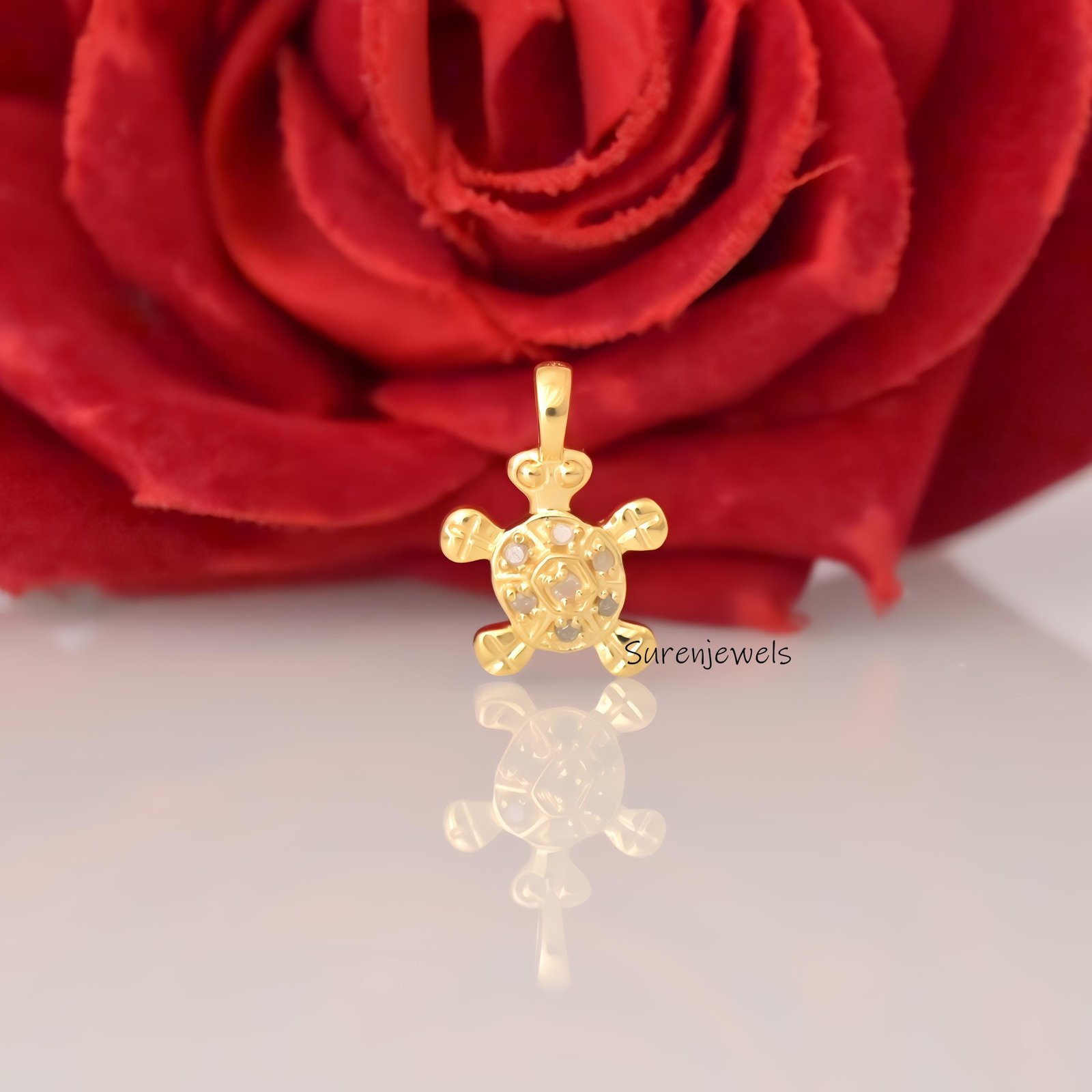 14k Gold Diamond Turtle Pendant: Petite Sea Turtle Charm - Suren Jewels | SKU: SJP4872 14k Gold Diamond Turtle Pendant: Petite Sea Turtle Charm - Suren Jewels | SKU: SJP4872