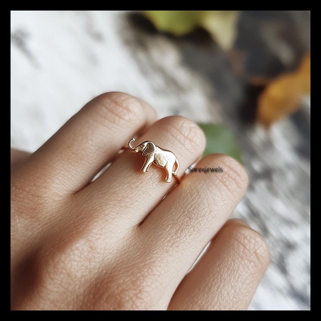 14k Gold Elephant Ring: Dainty Animal Jewelry - View 3 - Suren Jewels | SKU: SJR3230-SLNS-US-7.5,SJR2938-SLRGCZ-US-7,SJR3021- 14k Gold Elephant Ring: Dainty Animal Jewelry - View 3 - Suren Jewels | SKU: SJR3230-SLNS-US-7.5,SJR2938-SLRGCZ-US-7,SJR3021-
