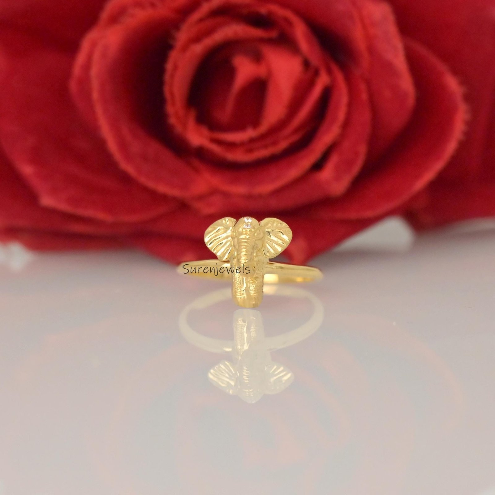14k Gold Elephant Ring: Dainty Animal Jewelry - View 4 - Suren Jewels | SKU: SJR3230-SLNS-US-7.5,SJR2938-SLRGCZ-US-7,SJR3021- 14k Gold Elephant Ring: Dainty Animal Jewelry - View 4 - Suren Jewels | SKU: SJR3230-SLNS-US-7.5,SJR2938-SLRGCZ-US-7,SJR3021-