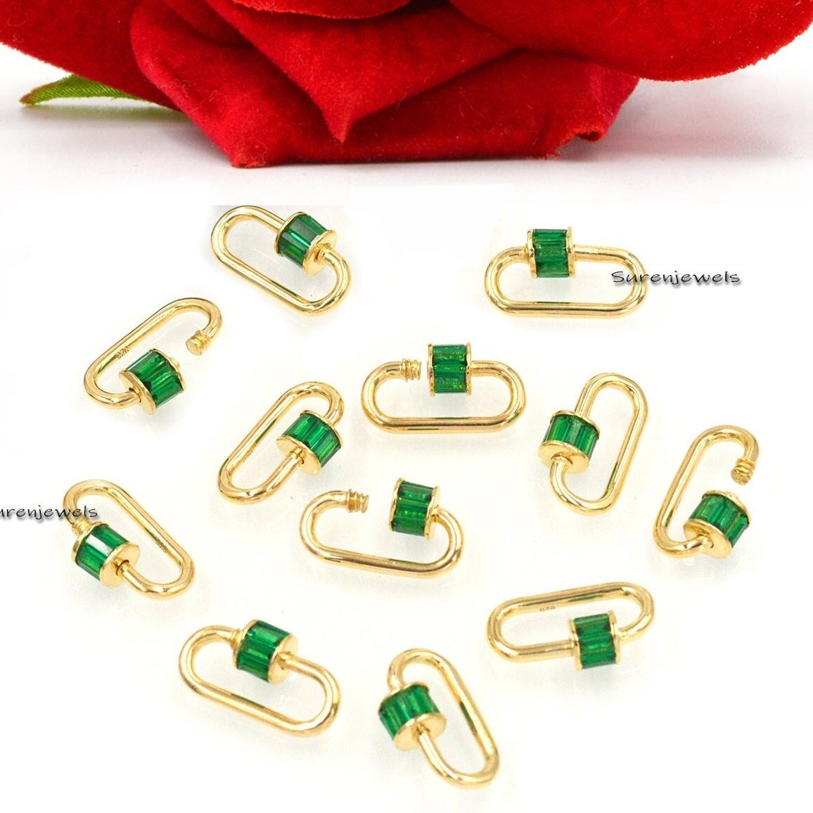 14K Gold Emerald Baguette Carabiner Lock: Necklace Jewelry - View 5 - Suren Jewels | SKU: SJC162-9KYGBTTEM-19M 14K Gold Emerald Baguette Carabiner Lock: Necklace Jewelry - View 5 - Suren Jewels | SKU: SJC162-9KYGBTTEM-19M